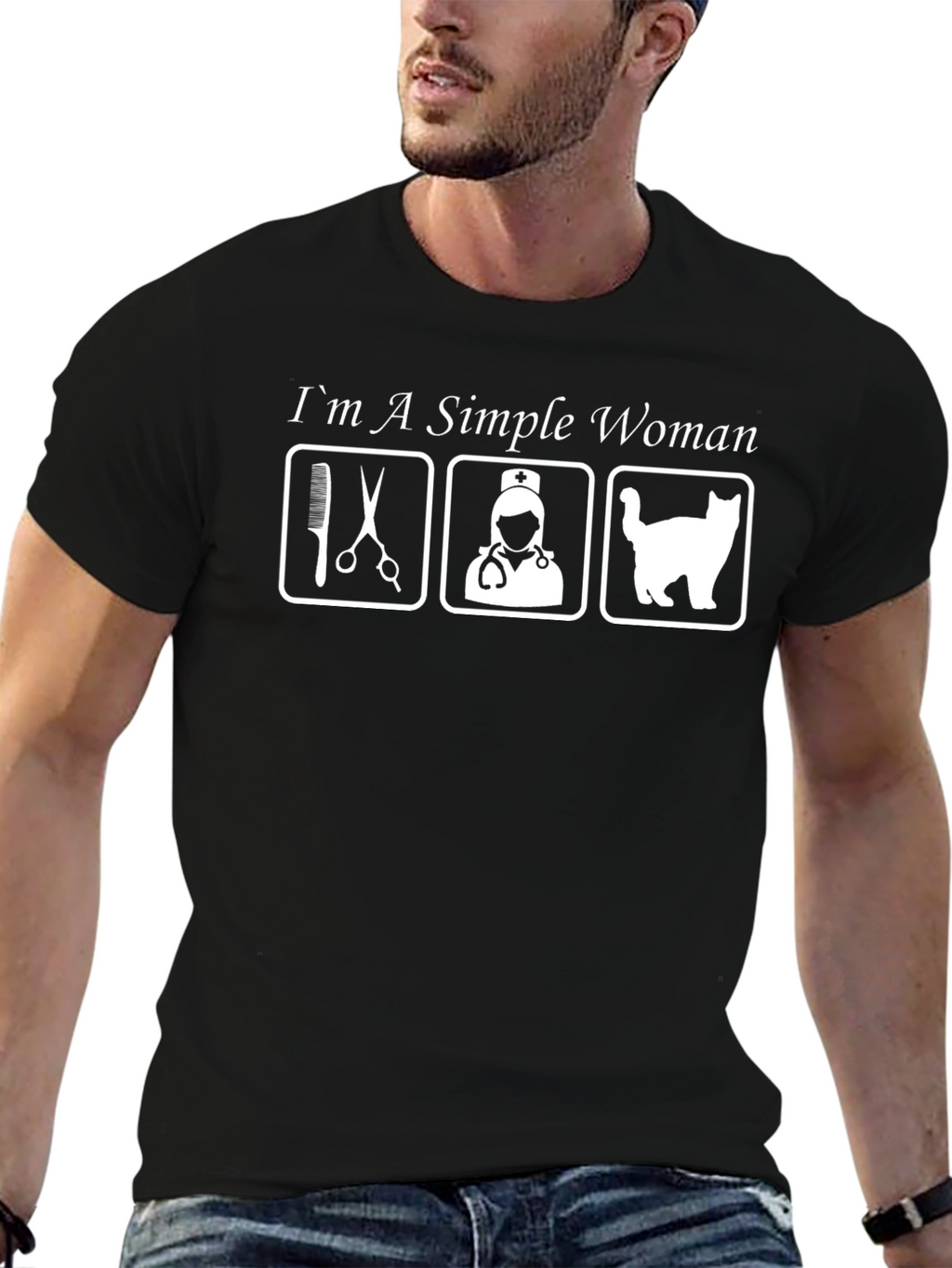 Simple Woman Occupation & Cat Graphic T-Shirt