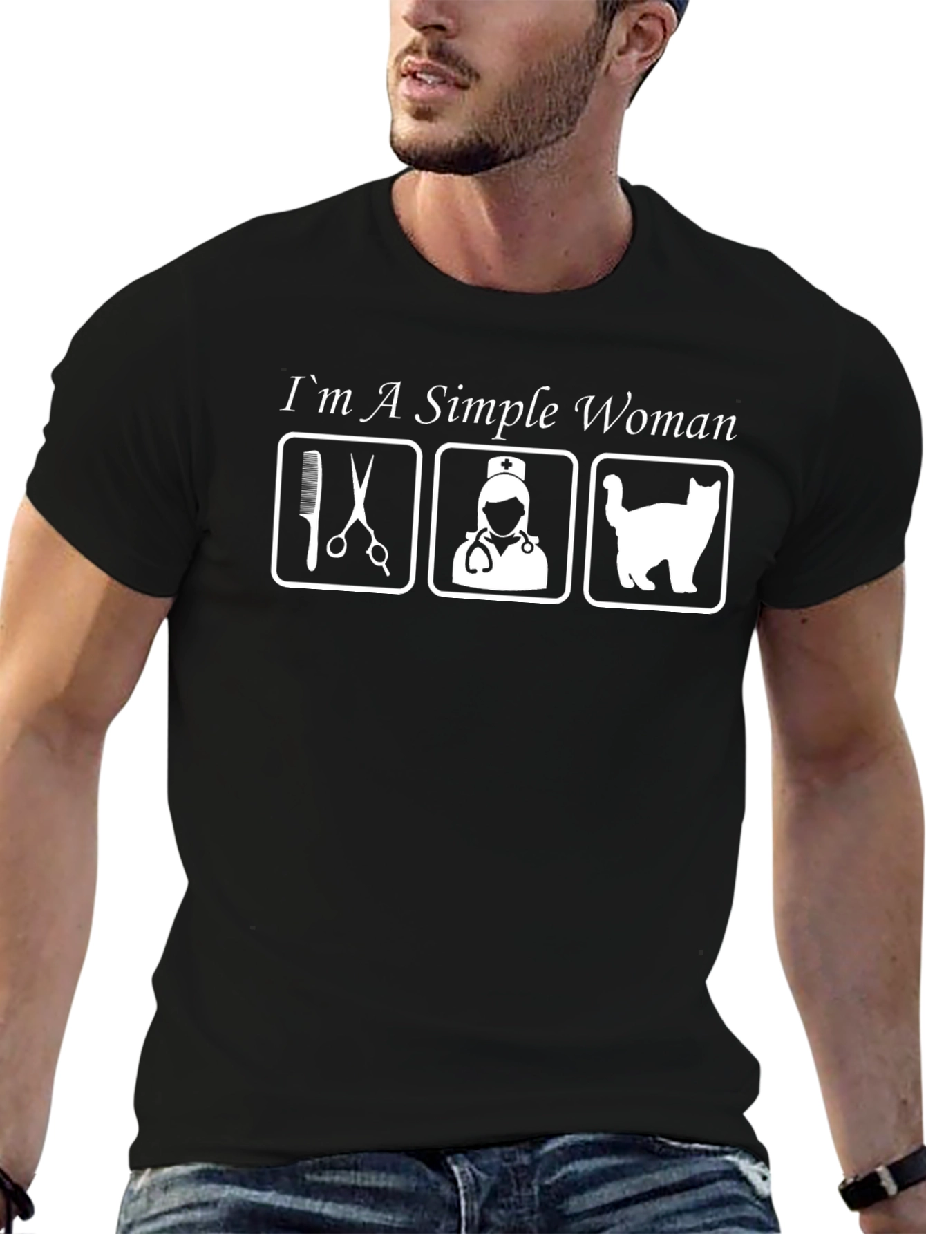 Simple Woman Occupation & Cat Graphic T-Shirt