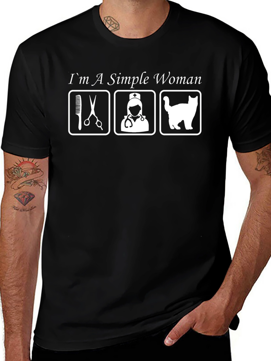 Simple Woman Occupation & Cat Graphic T-Shirt
