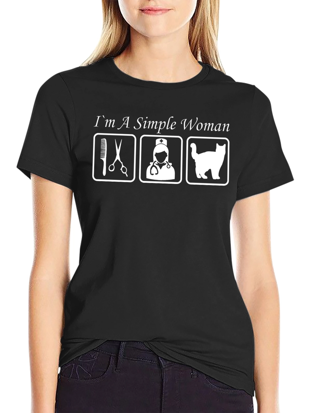 Simple Woman Occupation & Cat Graphic T-Shirt