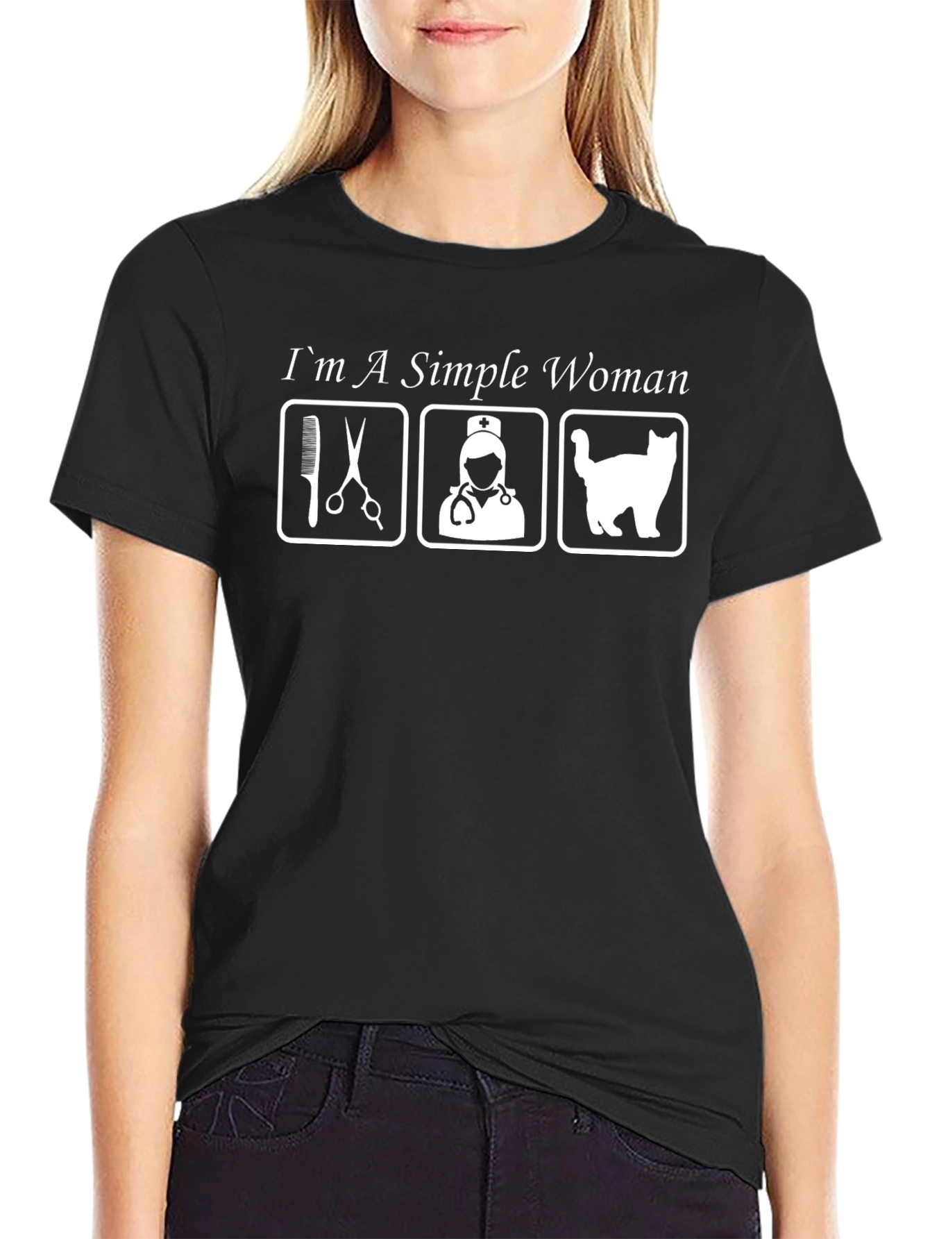Simple Woman Occupation & Cat Graphic T-Shirt