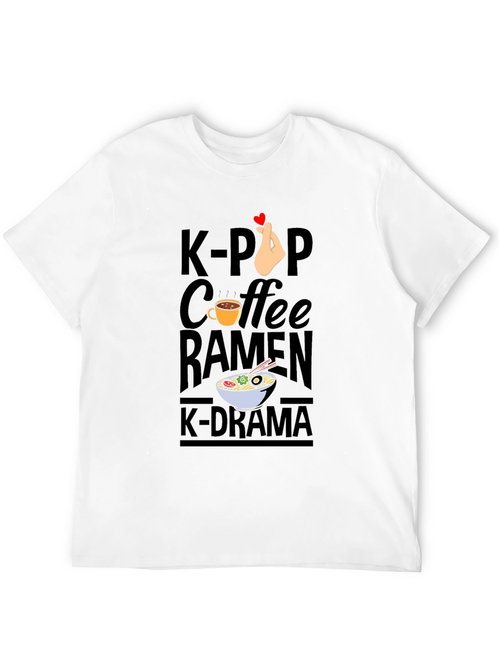 K-Pop Coffee Ramen K-Drama Black T-Shirt