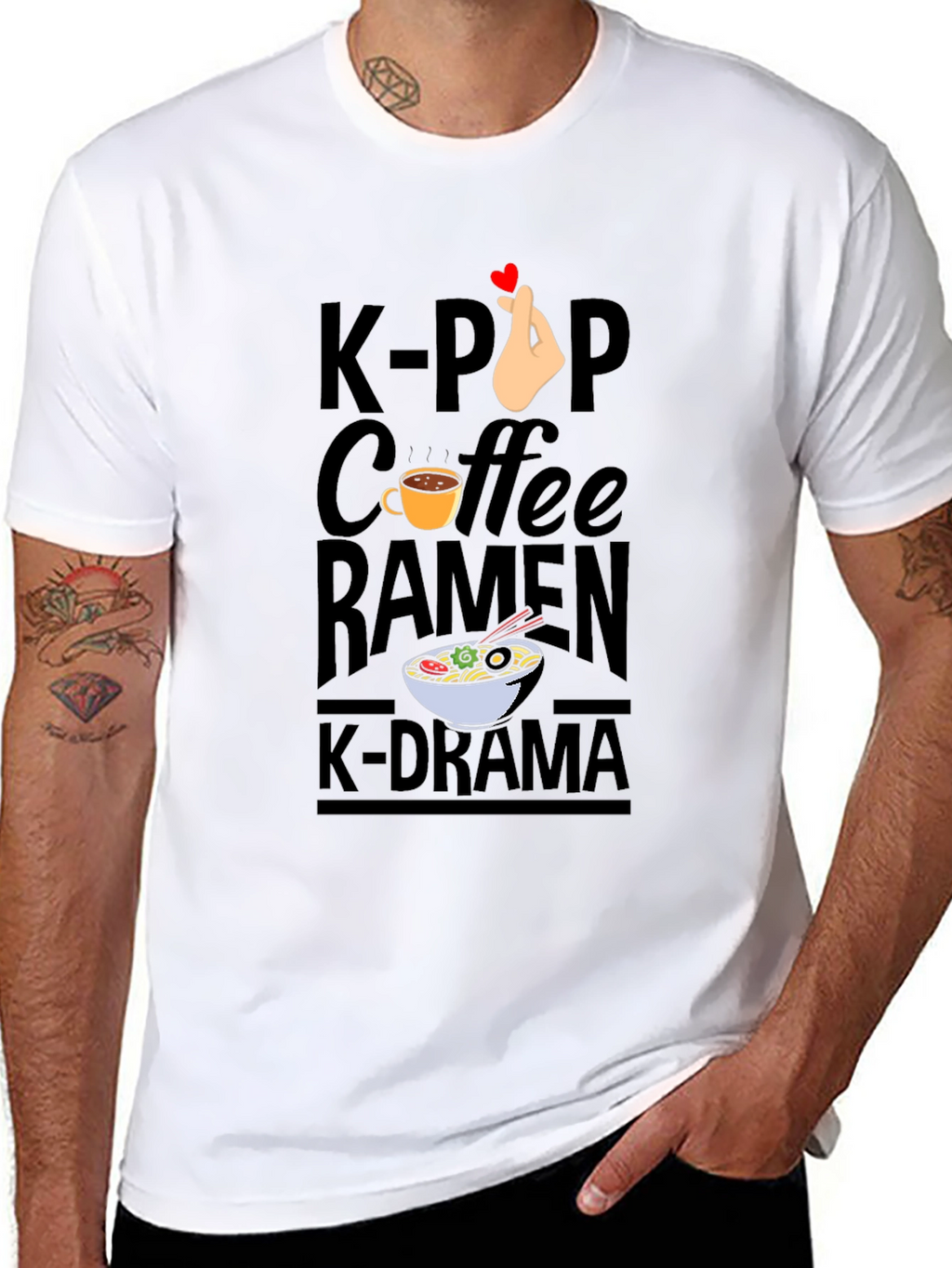 K-Pop Coffee Ramen K-Drama Black T-Shirt
