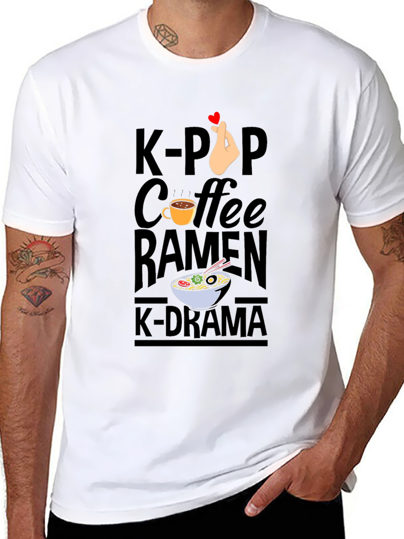 K-Pop Coffee Ramen K-Drama Black T-Shirt