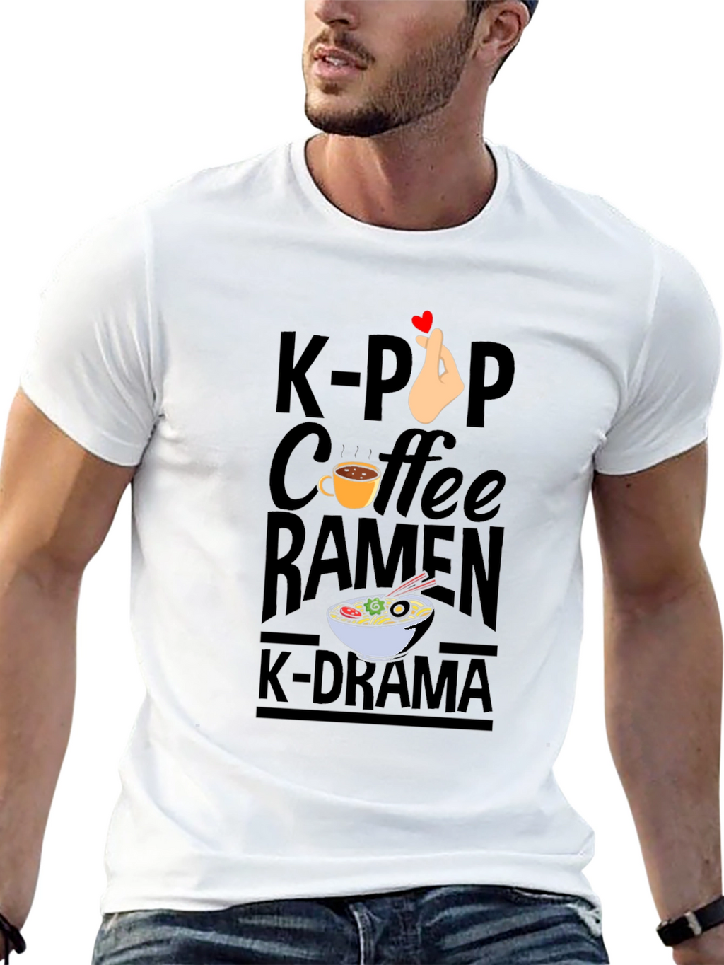 K-Pop Coffee Ramen K-Drama Black T-Shirt