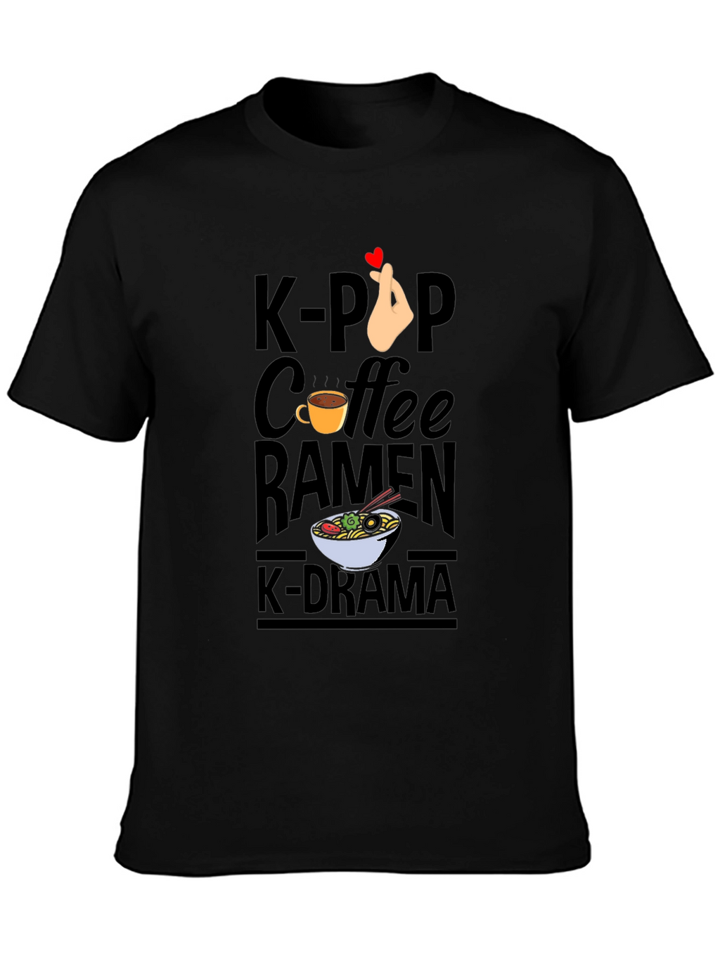 K-Pop Coffee Ramen K-Drama Black T-Shirt