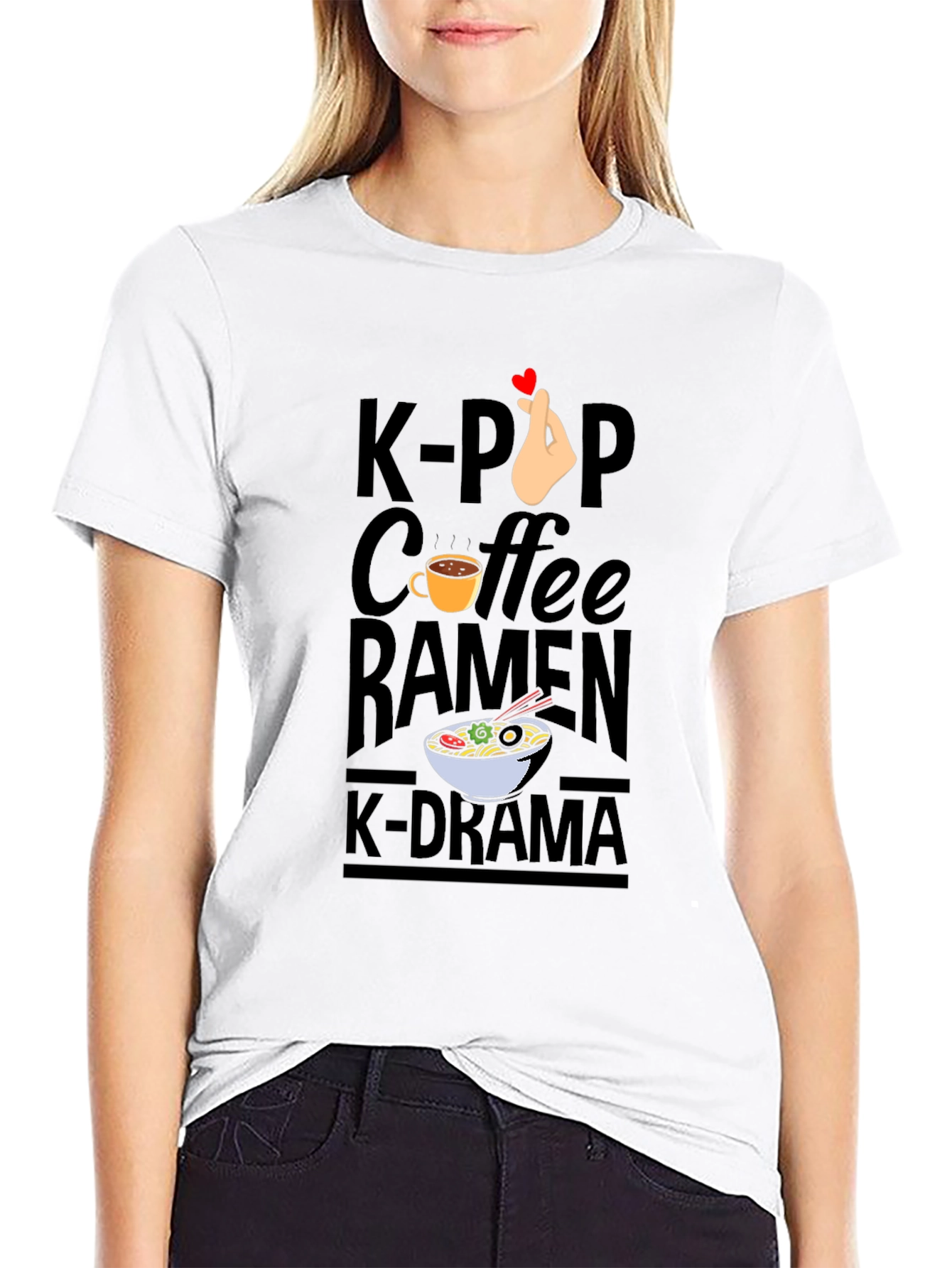 K-Pop Coffee Ramen K-Drama Black T-Shirt