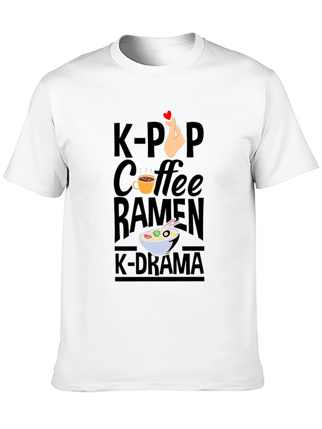 K-Pop Coffee Ramen K-Drama Black T-Shirt