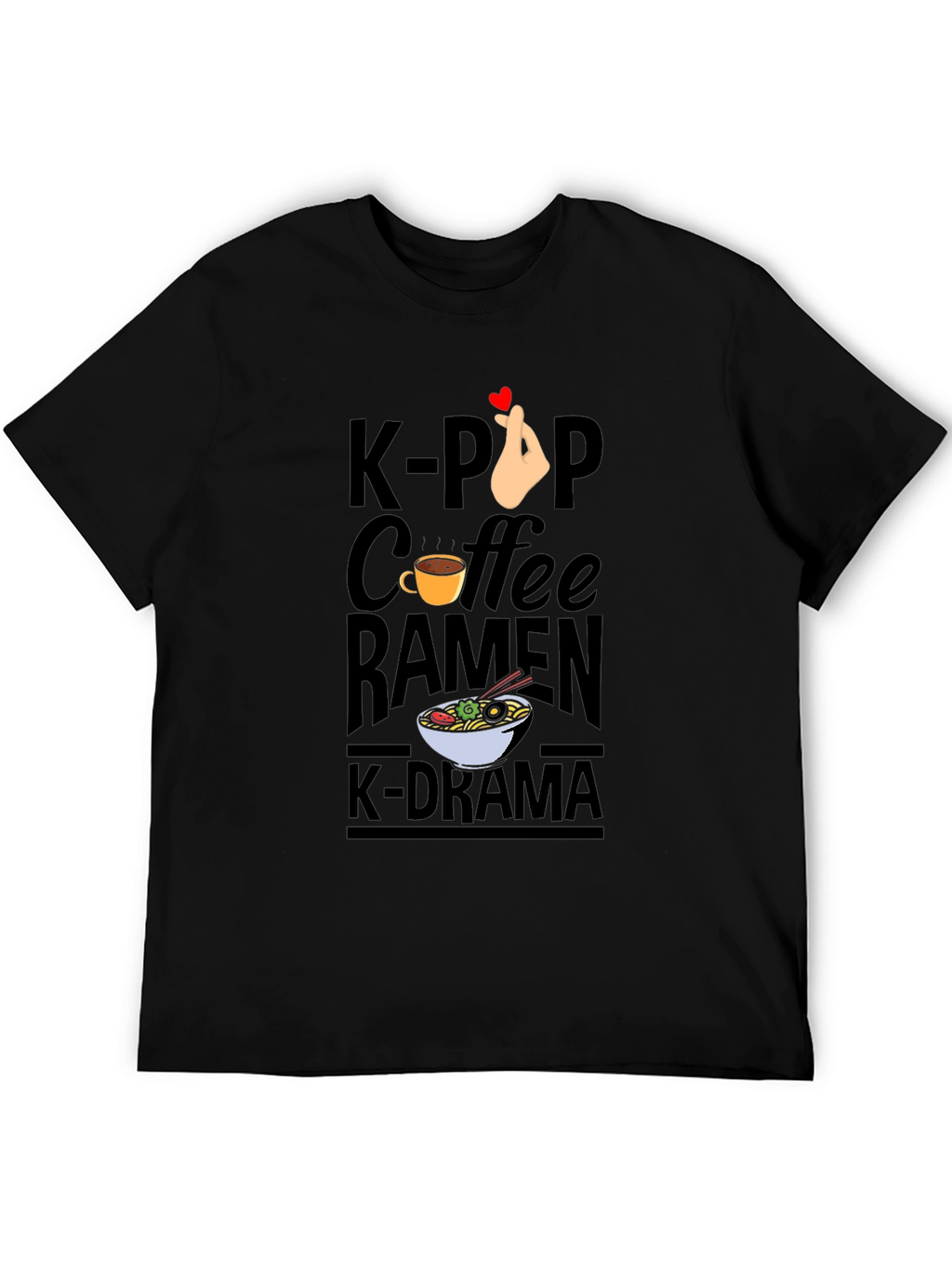 K-Pop Coffee Ramen K-Drama Black T-Shirt