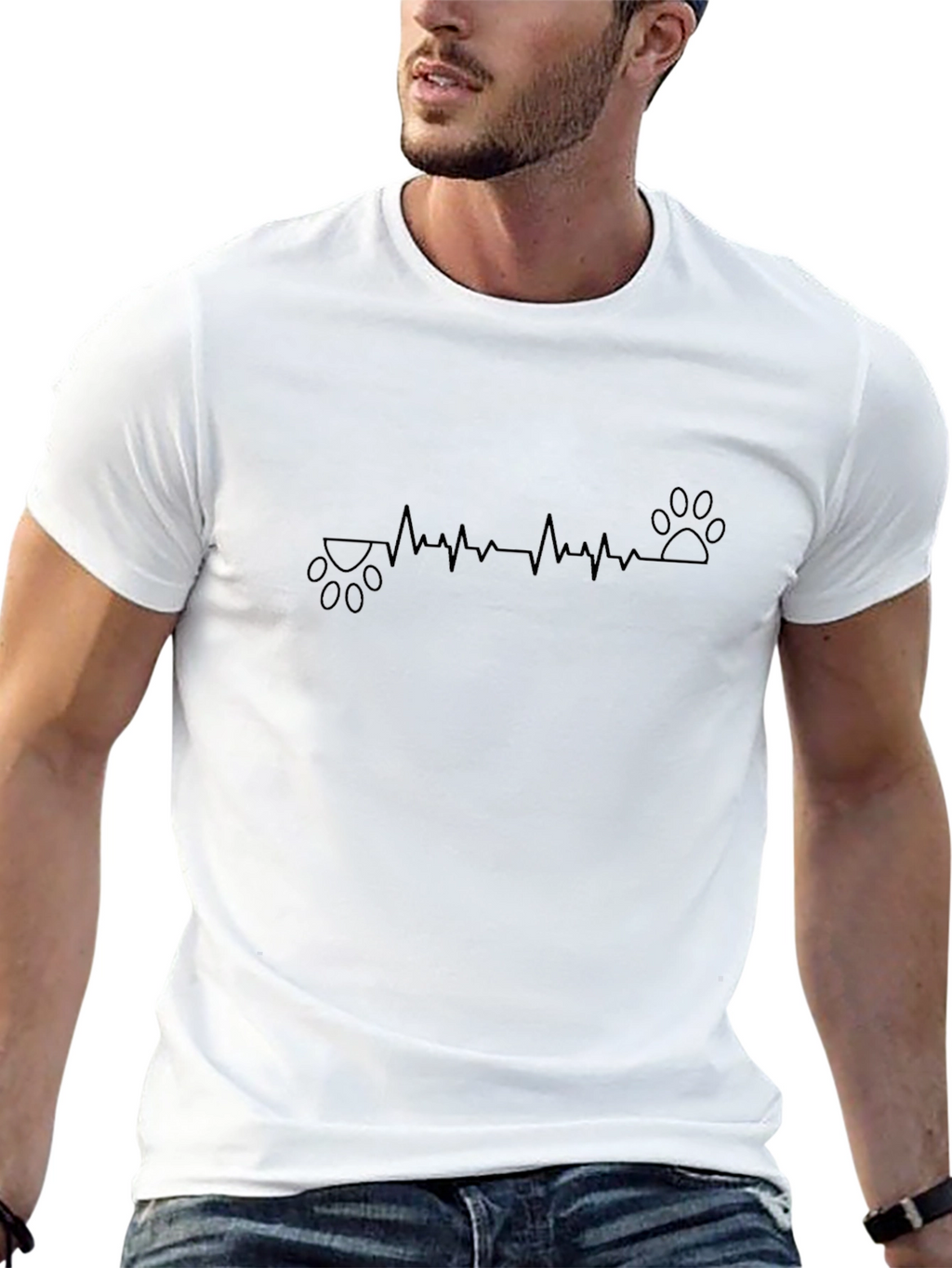Heartbeat Paw Print Tee - Soft Black Cotton