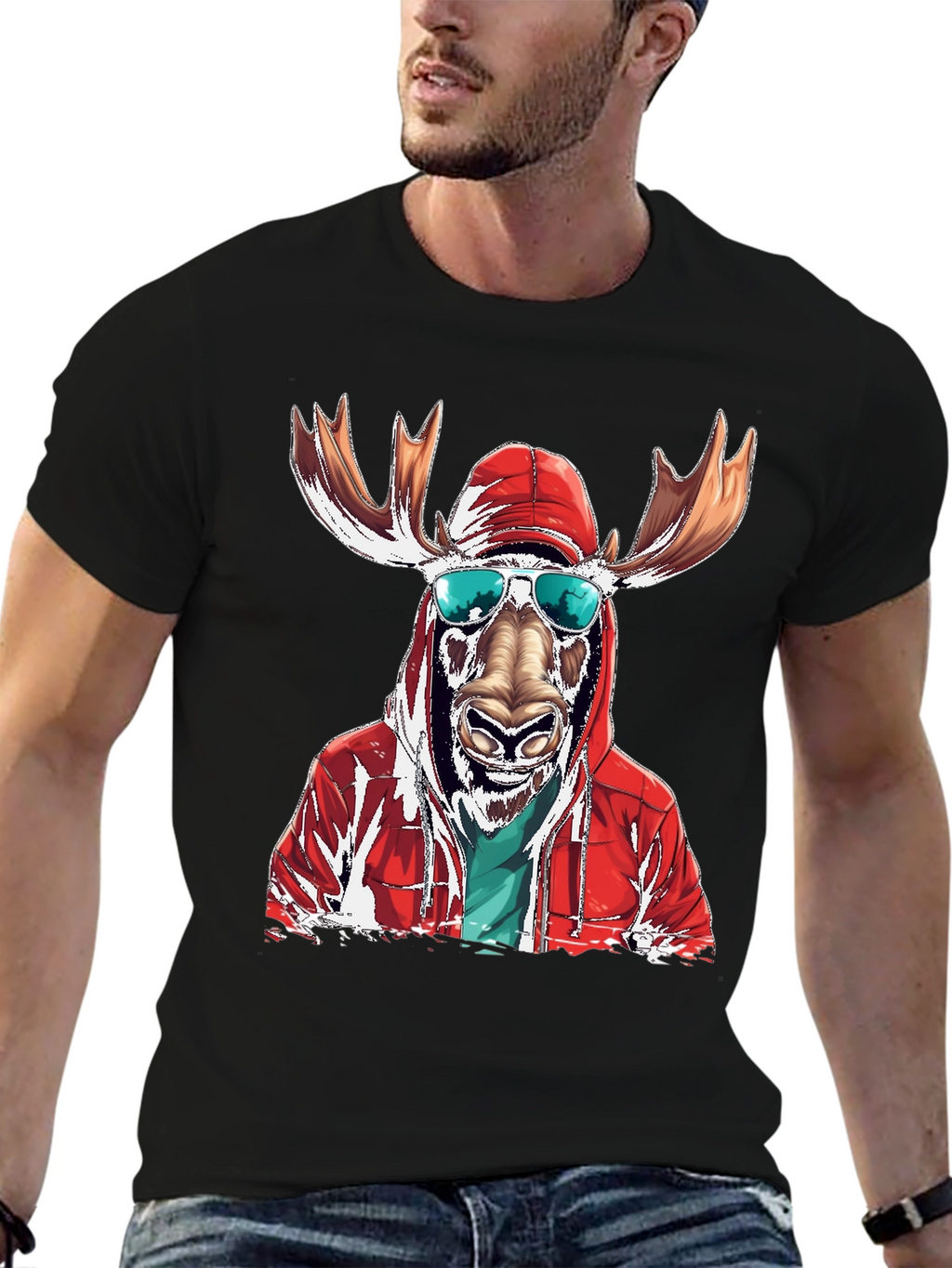 Cool Moose Graphic Tee - Black Cotton T-Shirt