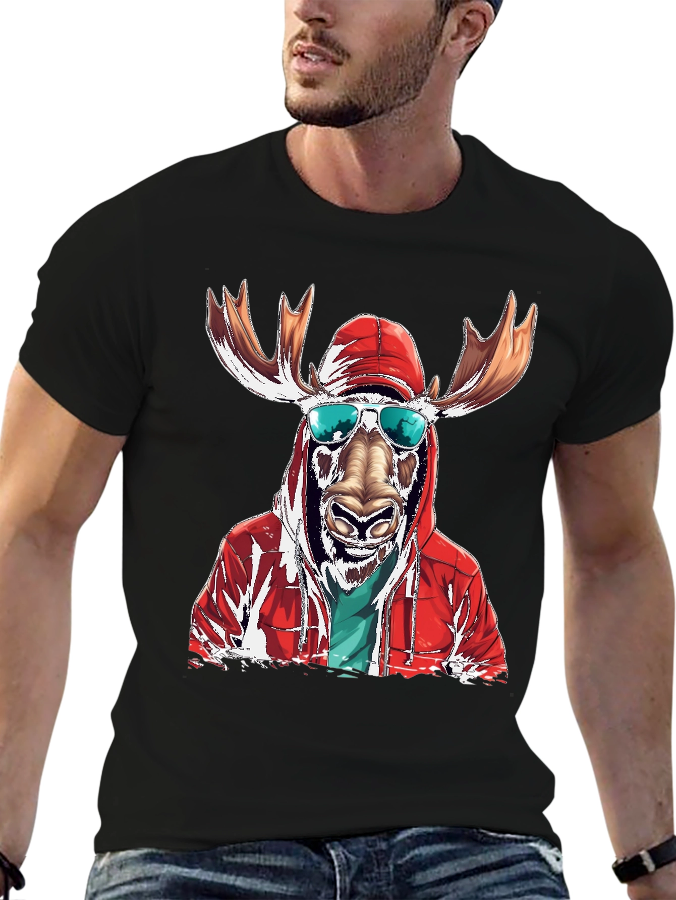 Cool Moose Graphic Tee - Black Cotton T-Shirt