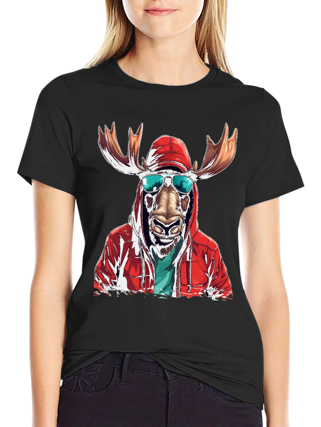 Cool Moose Graphic Tee - Black Cotton T-Shirt