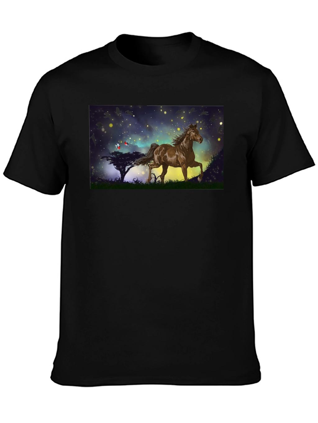 Horse Graphic Tee - Black Cotton Blend T-Shirt