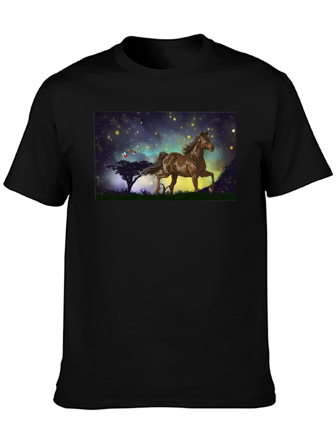 Horse Graphic Tee - Black Cotton Blend T-Shirt