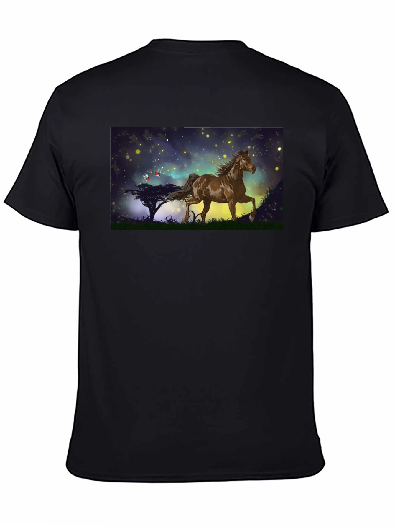 Horse Graphic Tee - Black Cotton Blend T-Shirt