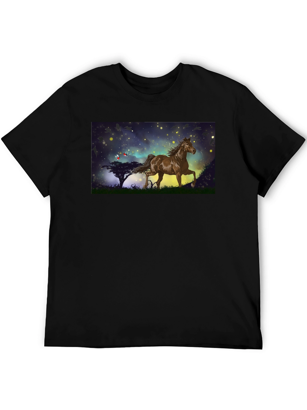 Horse Graphic Tee - Black Cotton Blend T-Shirt