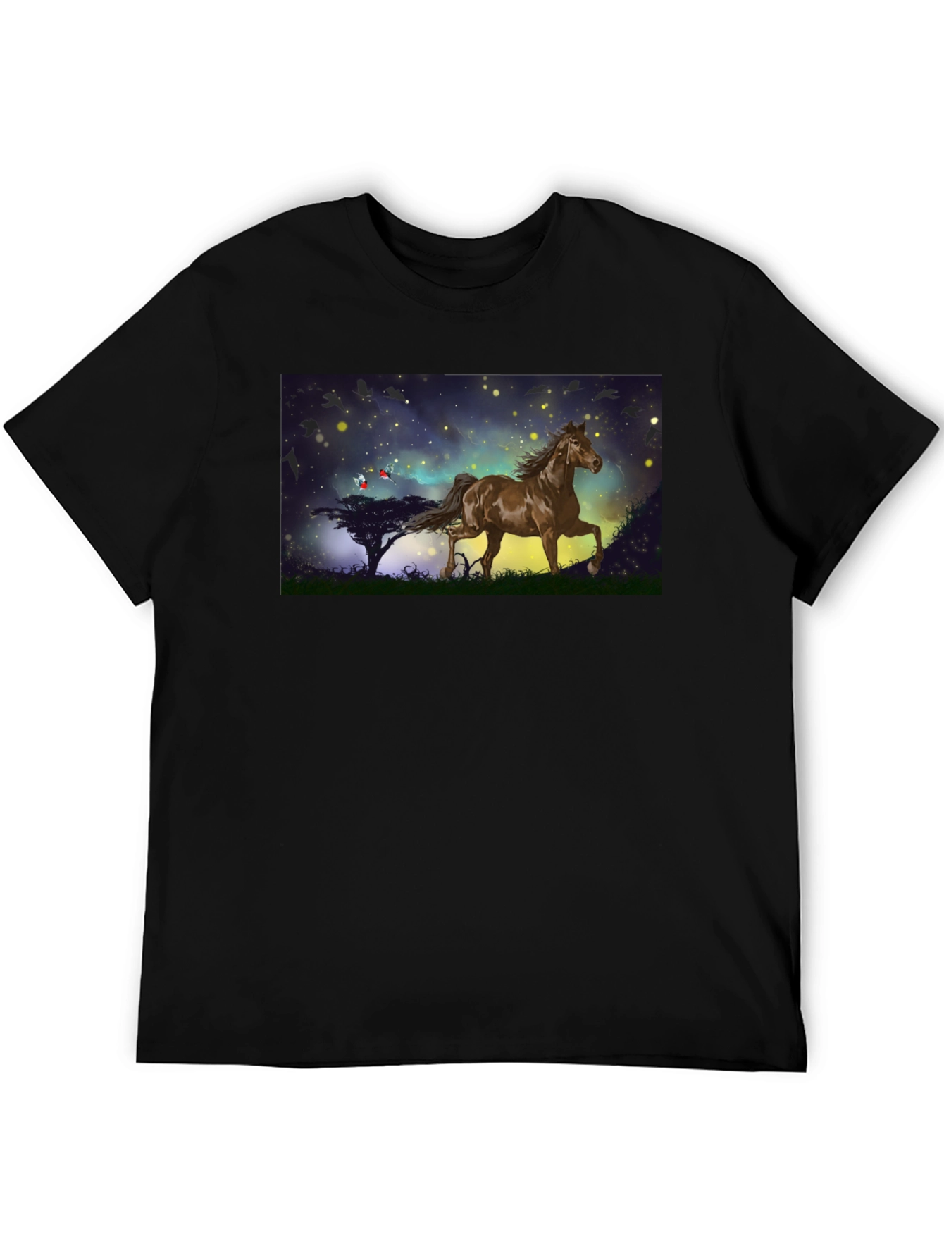 Horse Graphic Tee - Black Cotton Blend T-Shirt