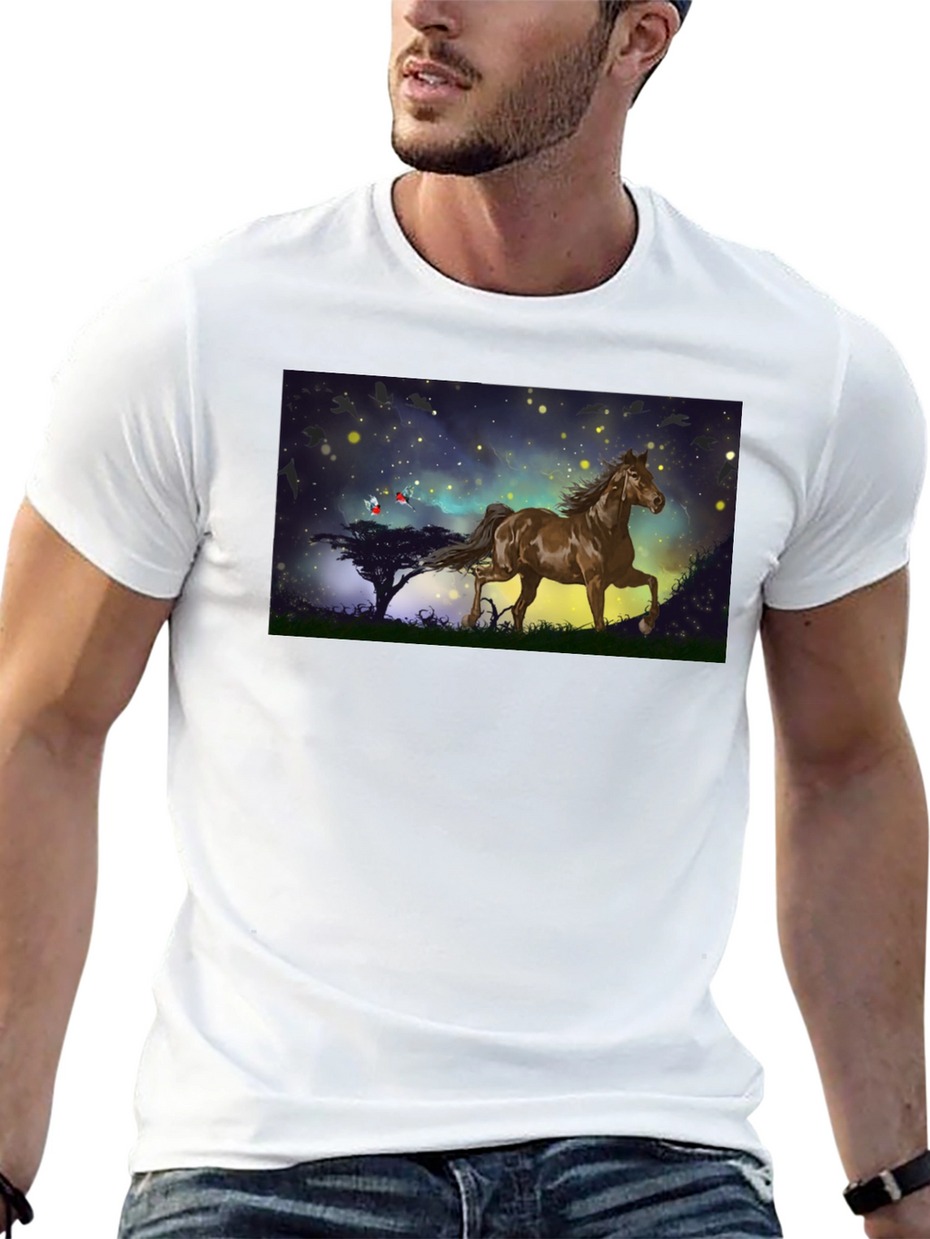 Horse Graphic Tee - Black Cotton Blend T-Shirt