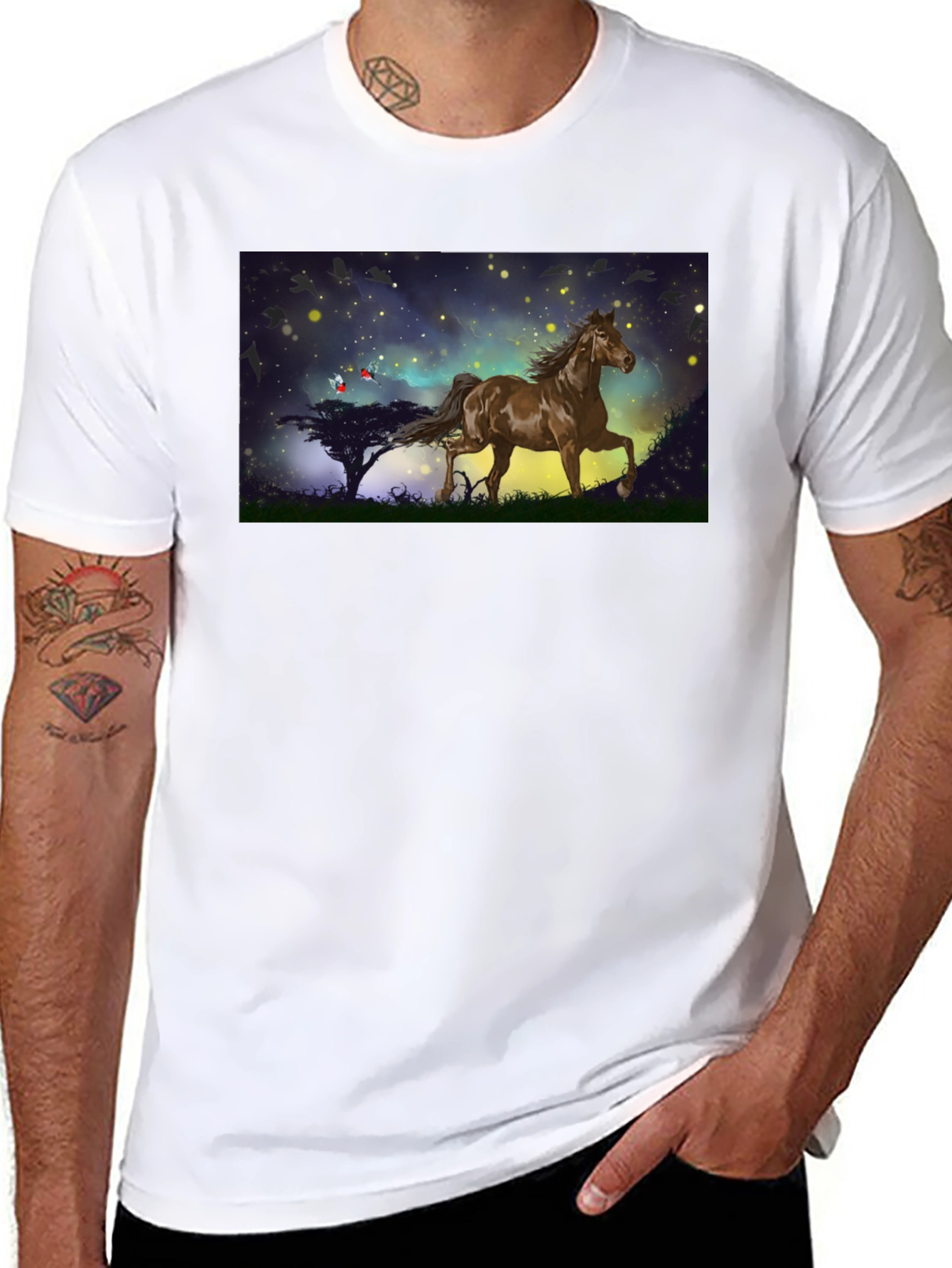Horse Graphic Tee - Black Cotton Blend T-Shirt