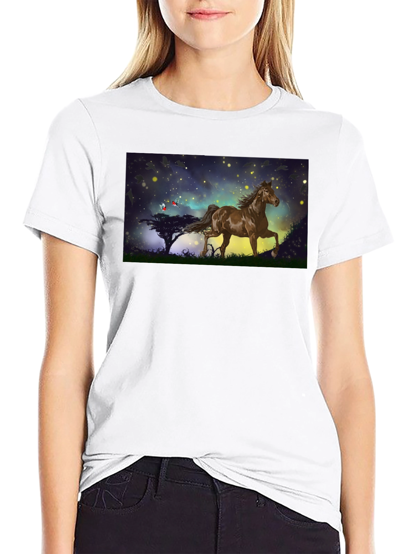 Horse Graphic Tee - Black Cotton Blend T-Shirt