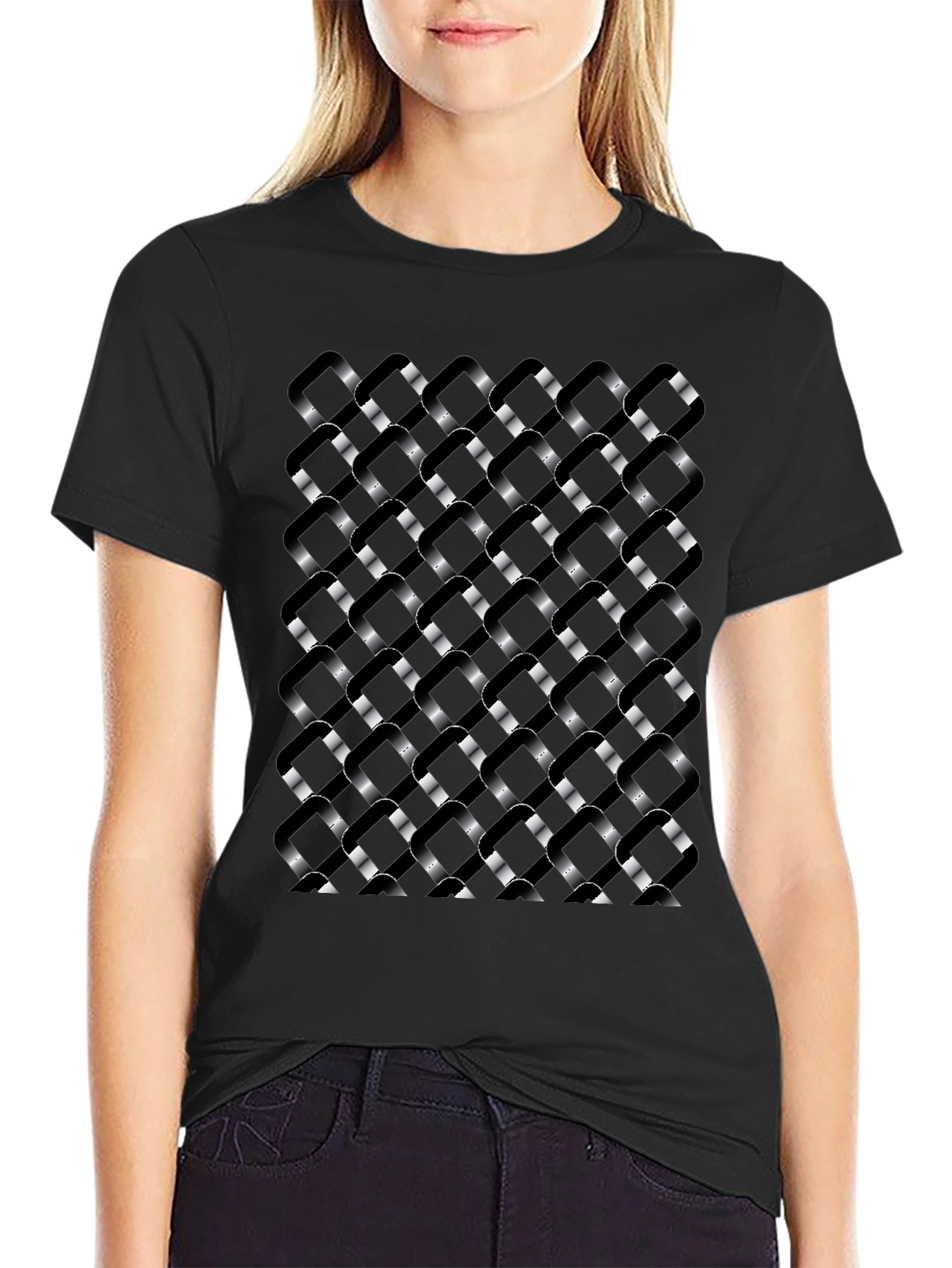 Abstract Woven Pattern Black T-Shirt