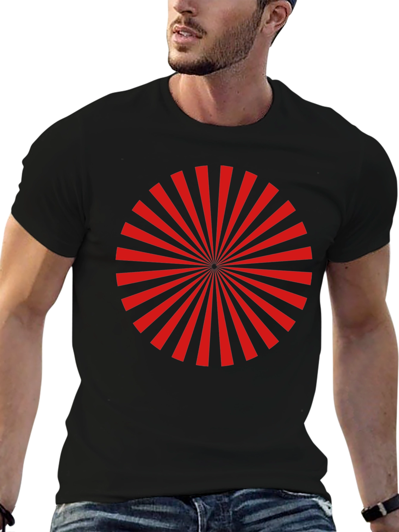 Red Radial Burst Graphic Tee - Black