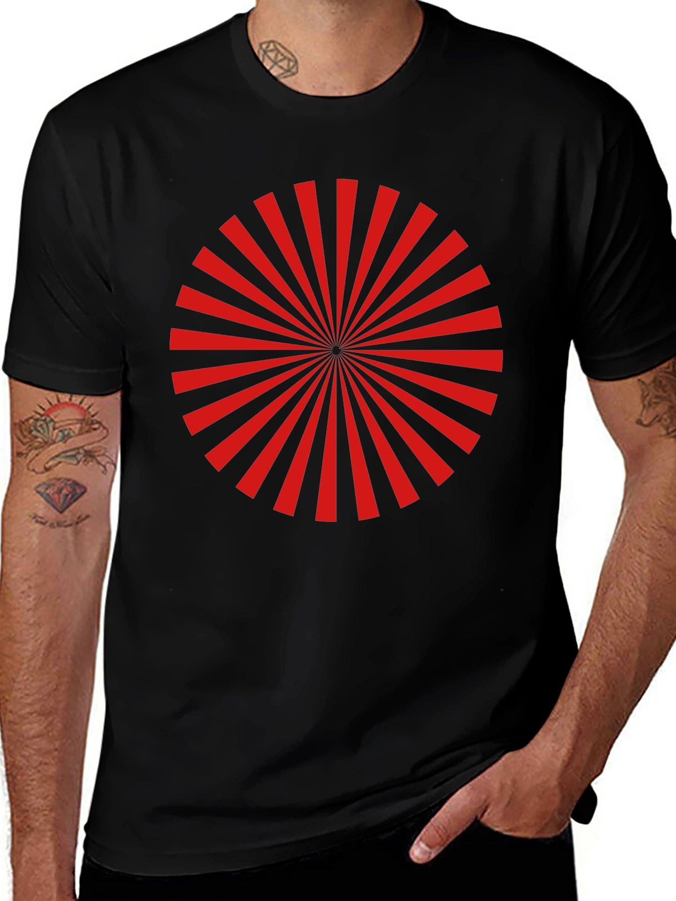 Red Radial Burst Graphic Tee - Black