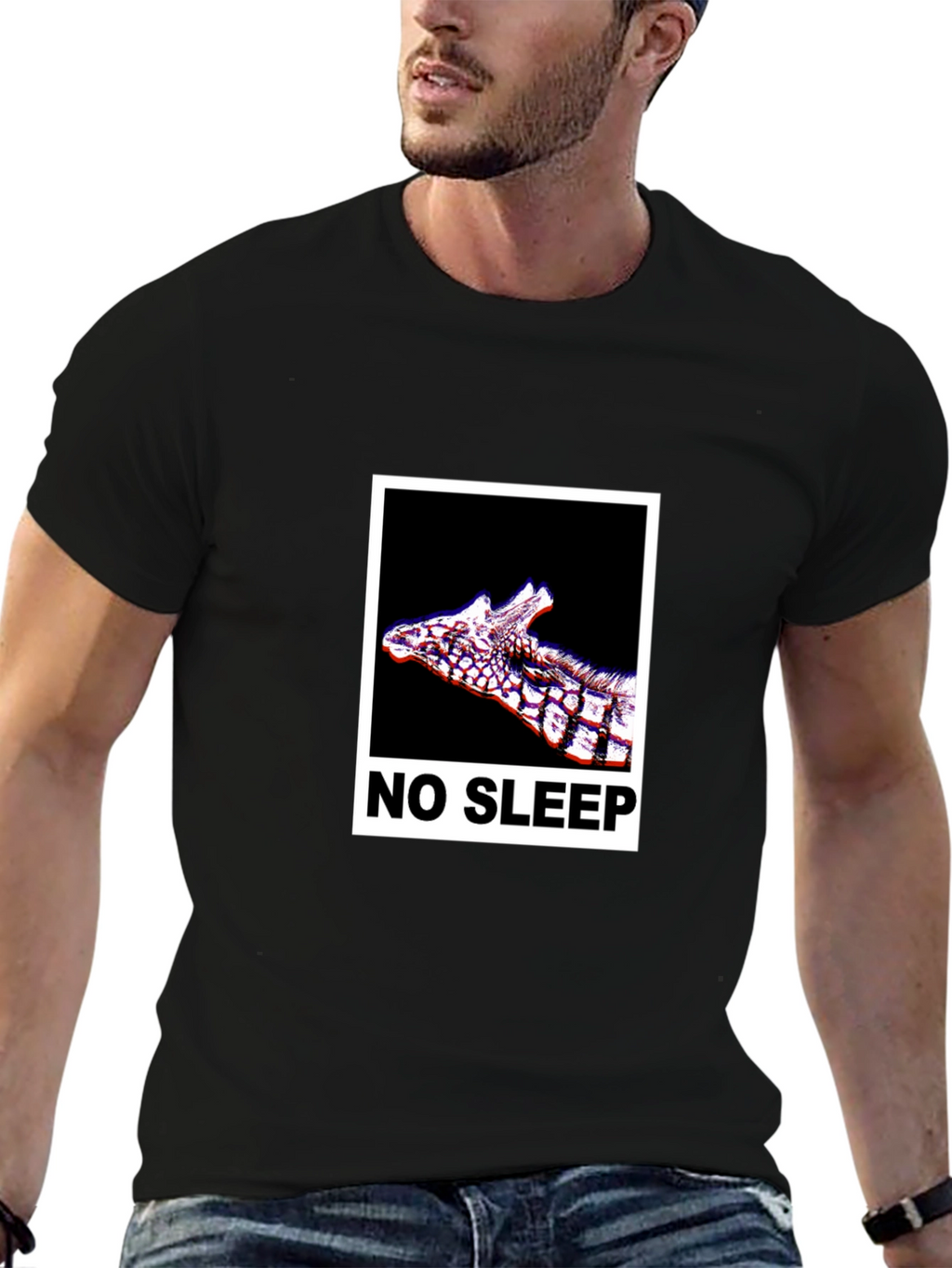 No Sleep Giraffe Graphic Tee - Black Cotton T-Shirt