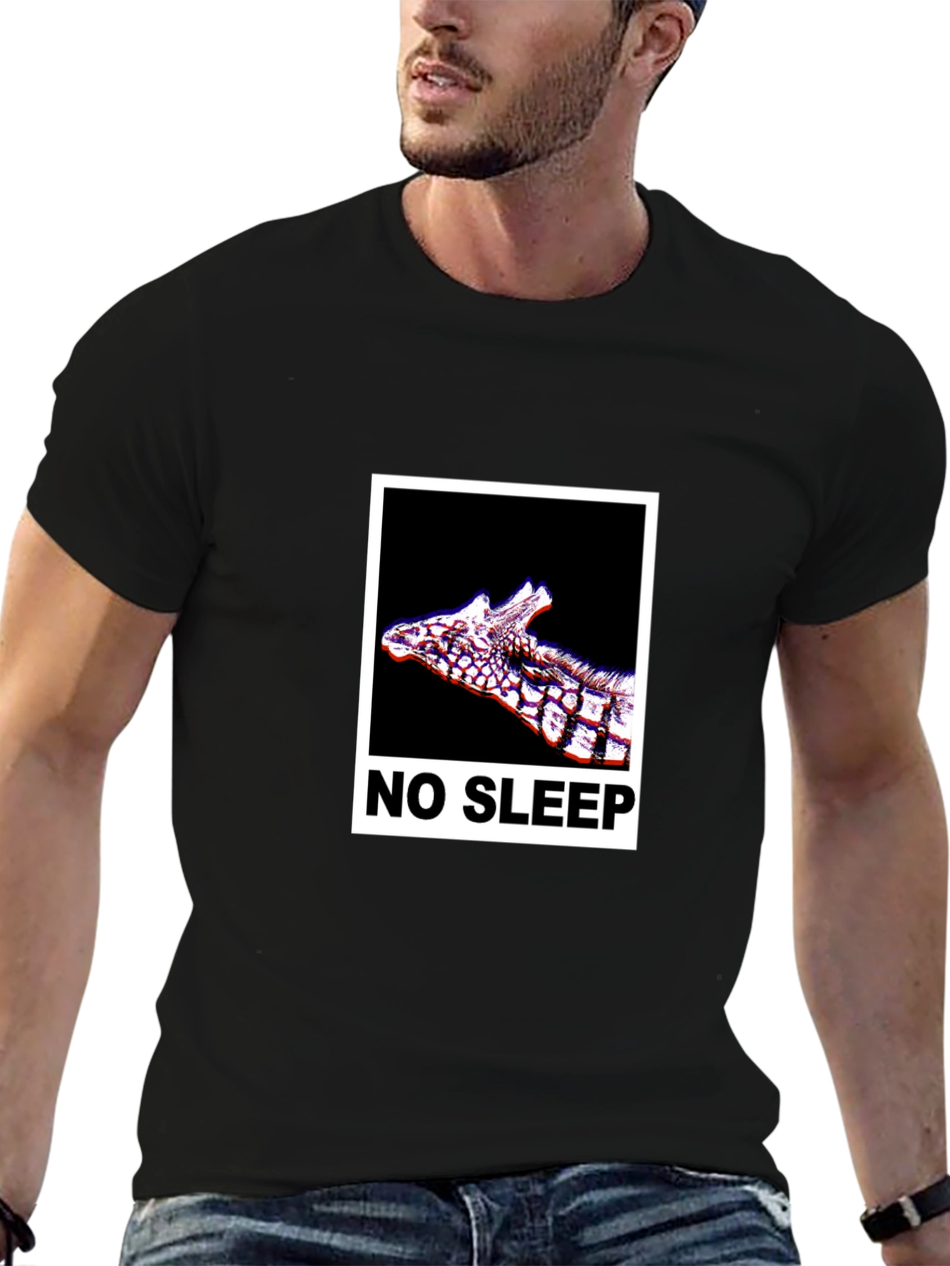 No Sleep Giraffe Graphic Tee - Black Cotton T-Shirt