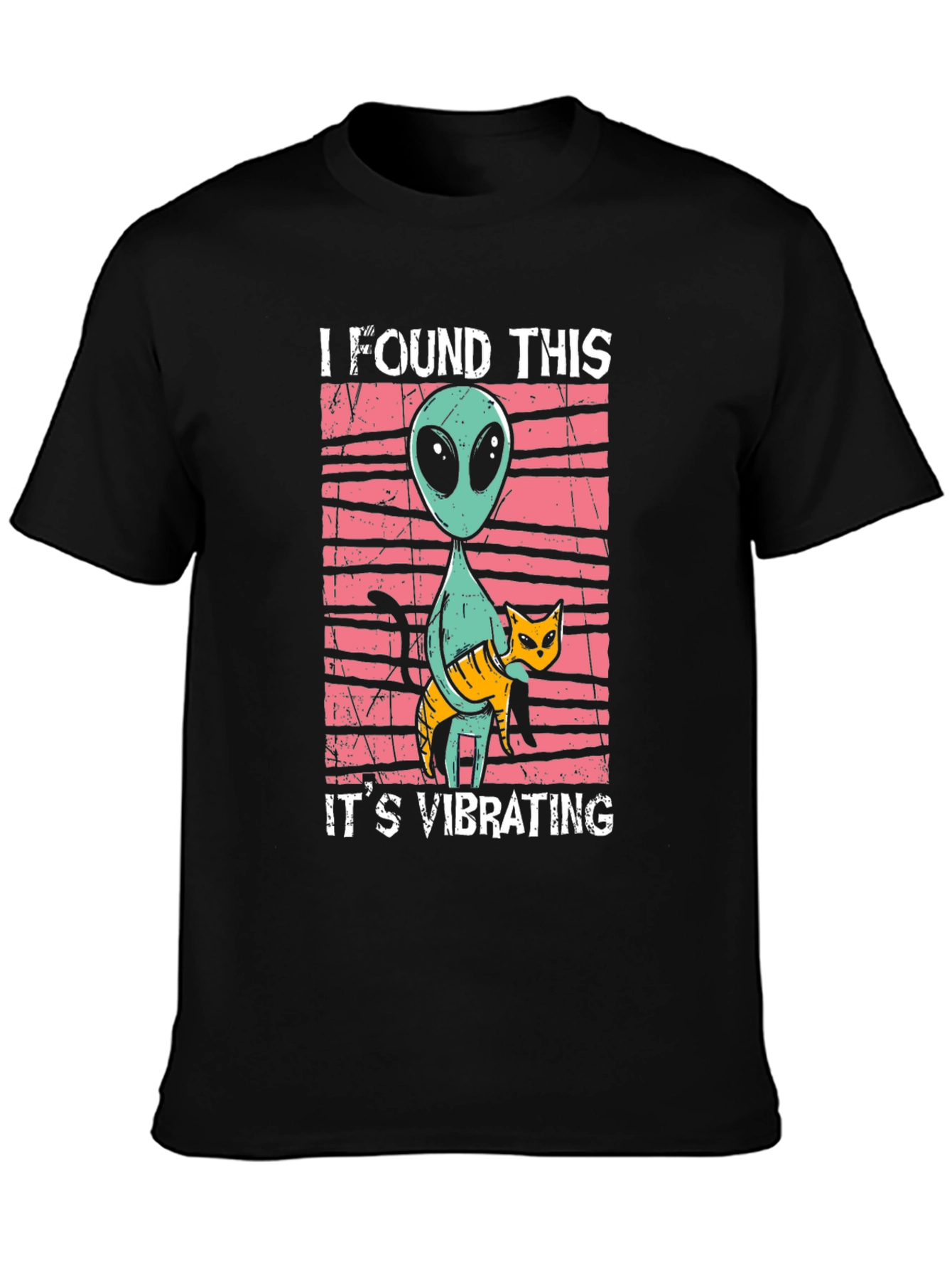 Alien & Cat Vibrating Humor Graphic Tee