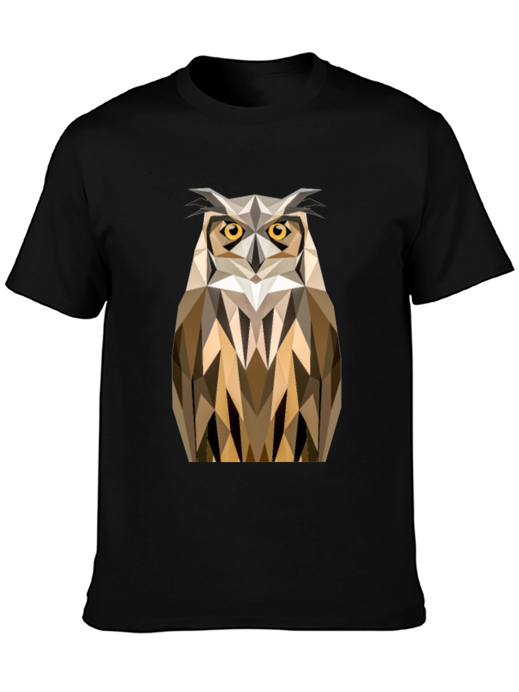 Geometric Owl Print Black T-Shirt