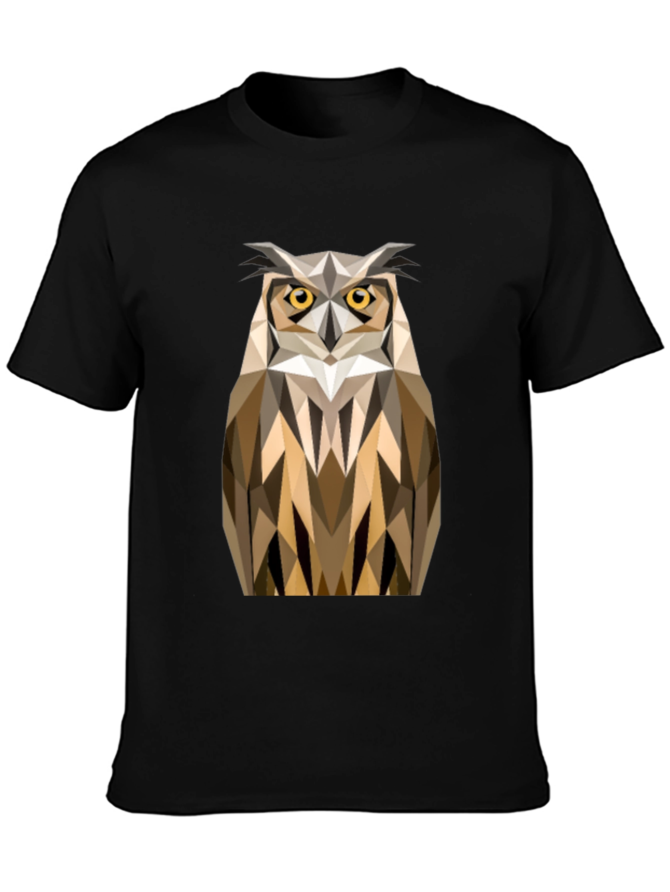 Geometric Owl Print Black T-Shirt