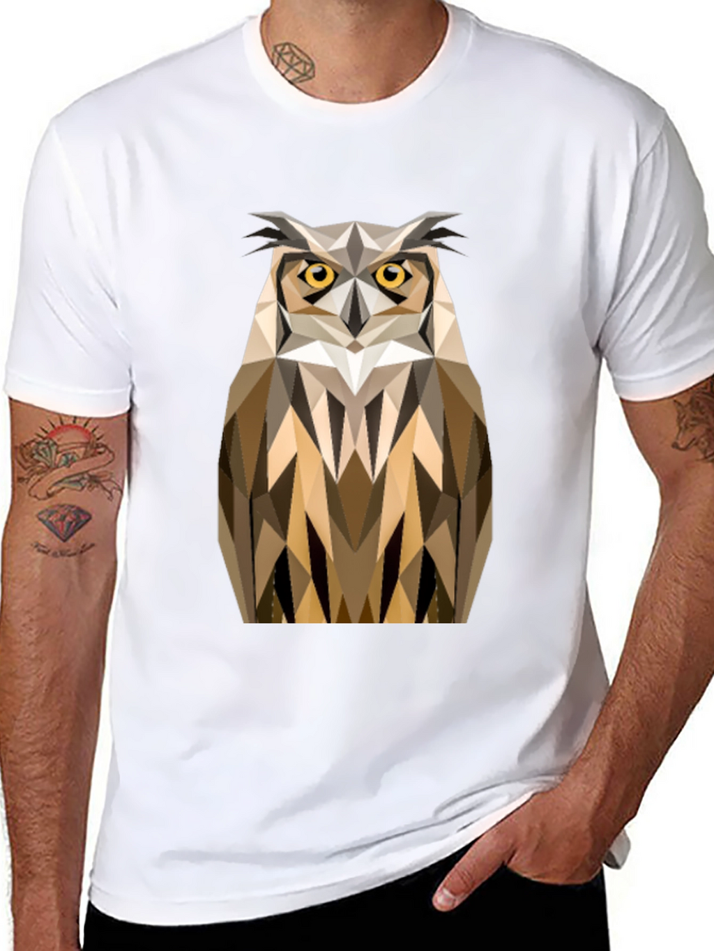 Geometric Owl Print Black T-Shirt