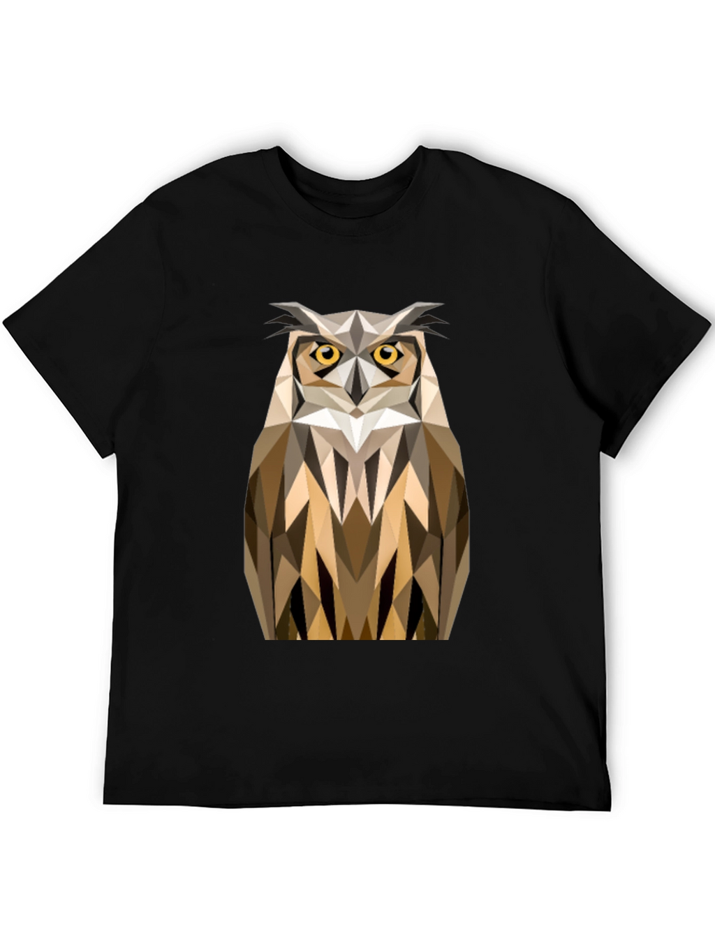 Geometric Owl Print Black T-Shirt