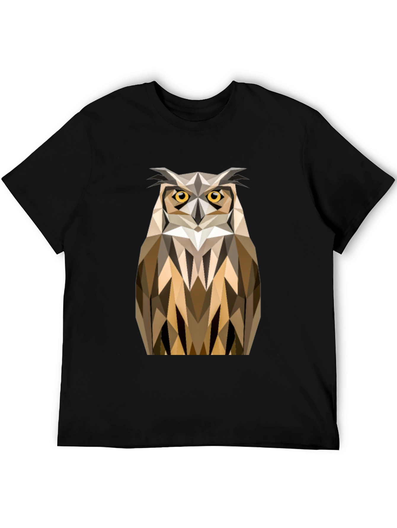 Geometric Owl Print Black T-Shirt