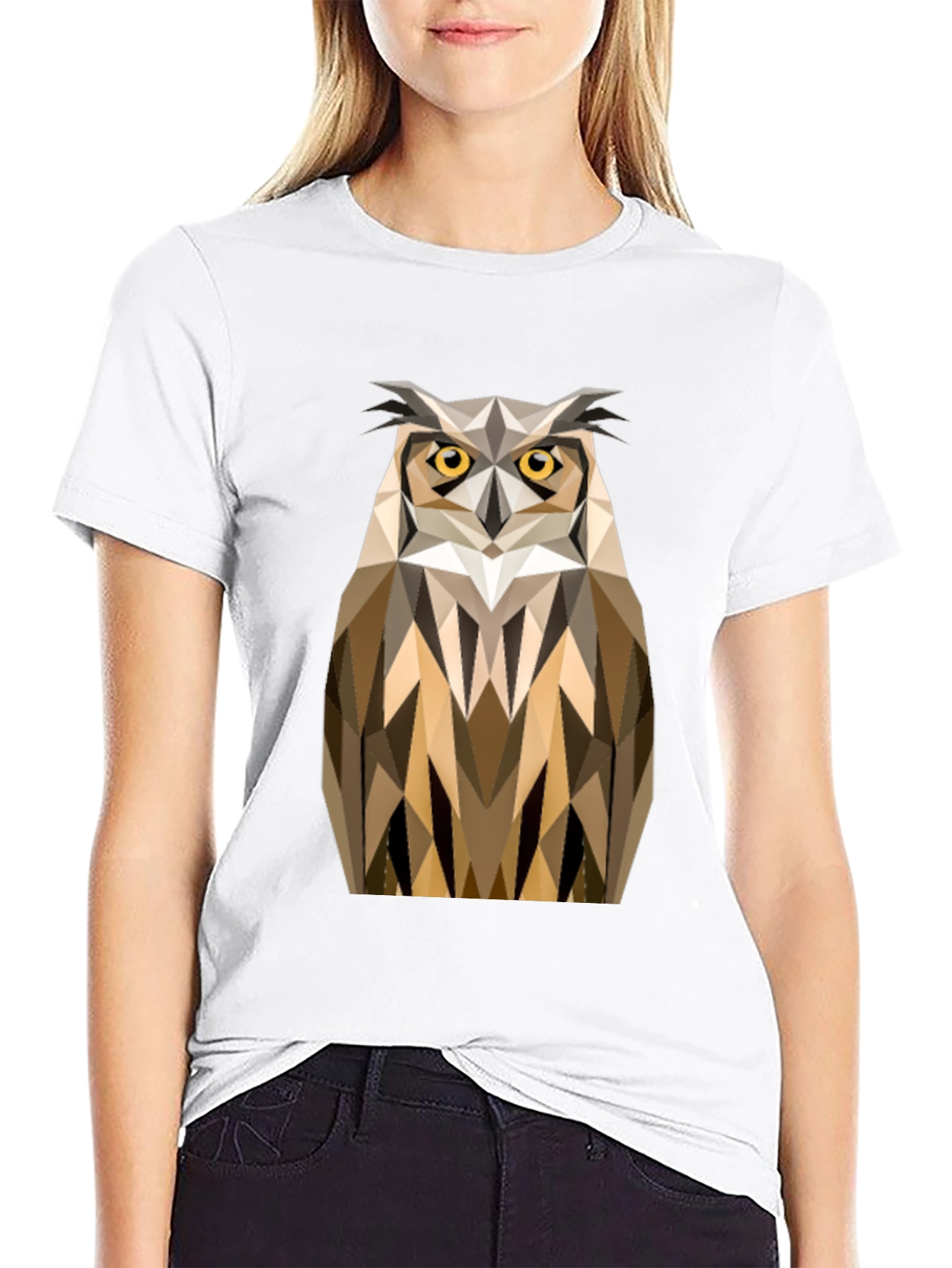 Geometric Owl Print Black T-Shirt
