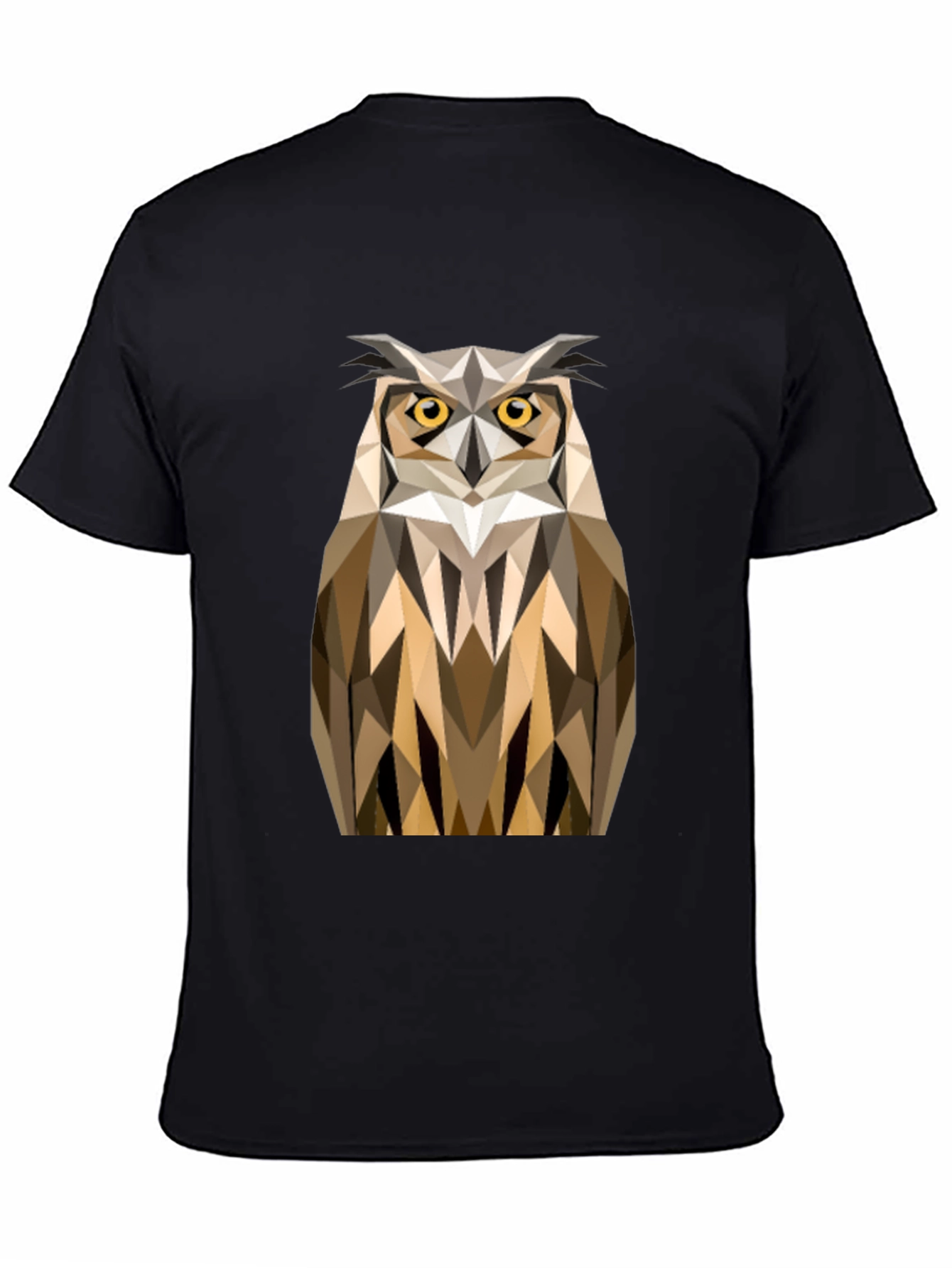 Geometric Owl Print Black T-Shirt