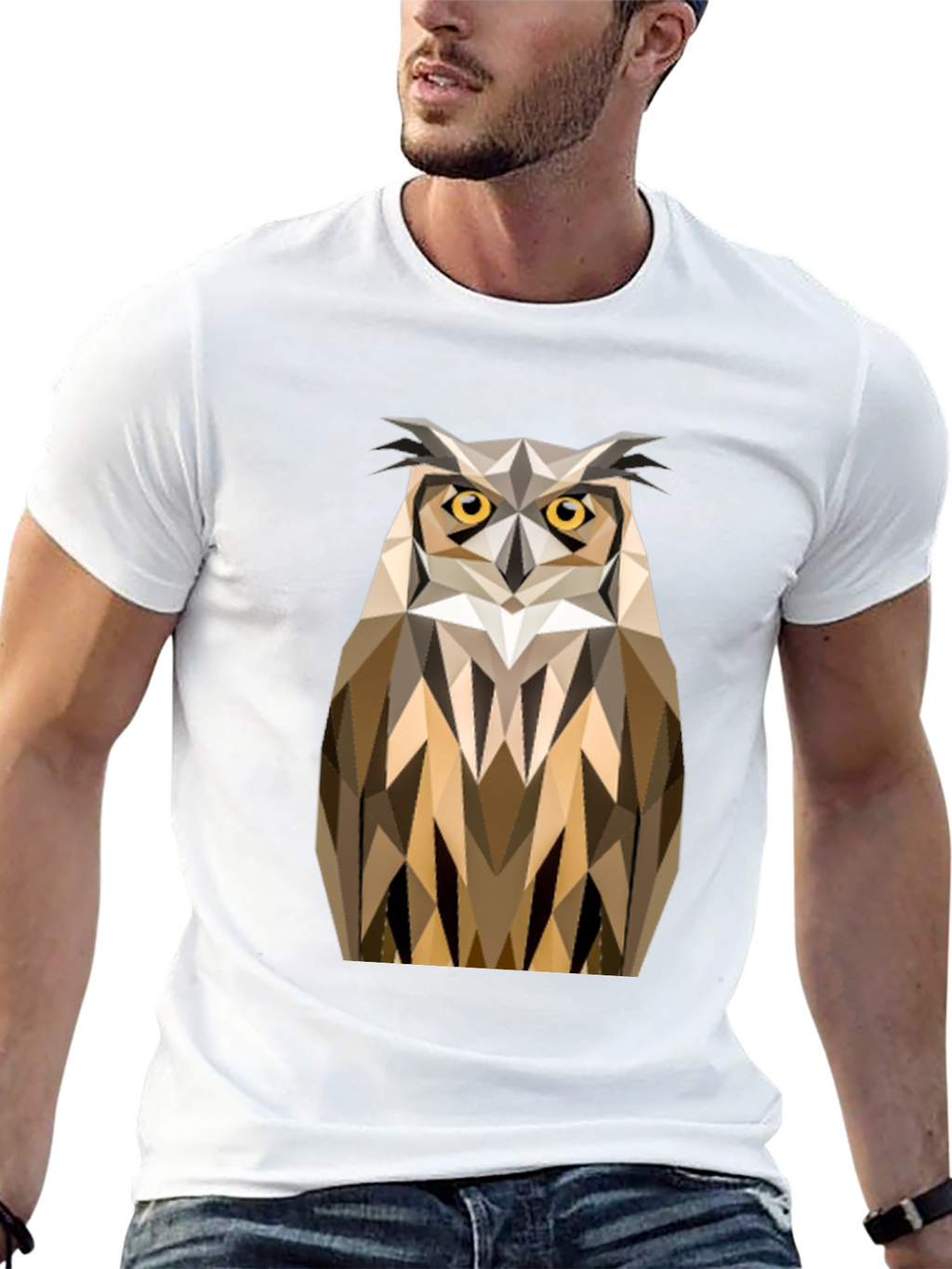 Geometric Owl Print Black T-Shirt