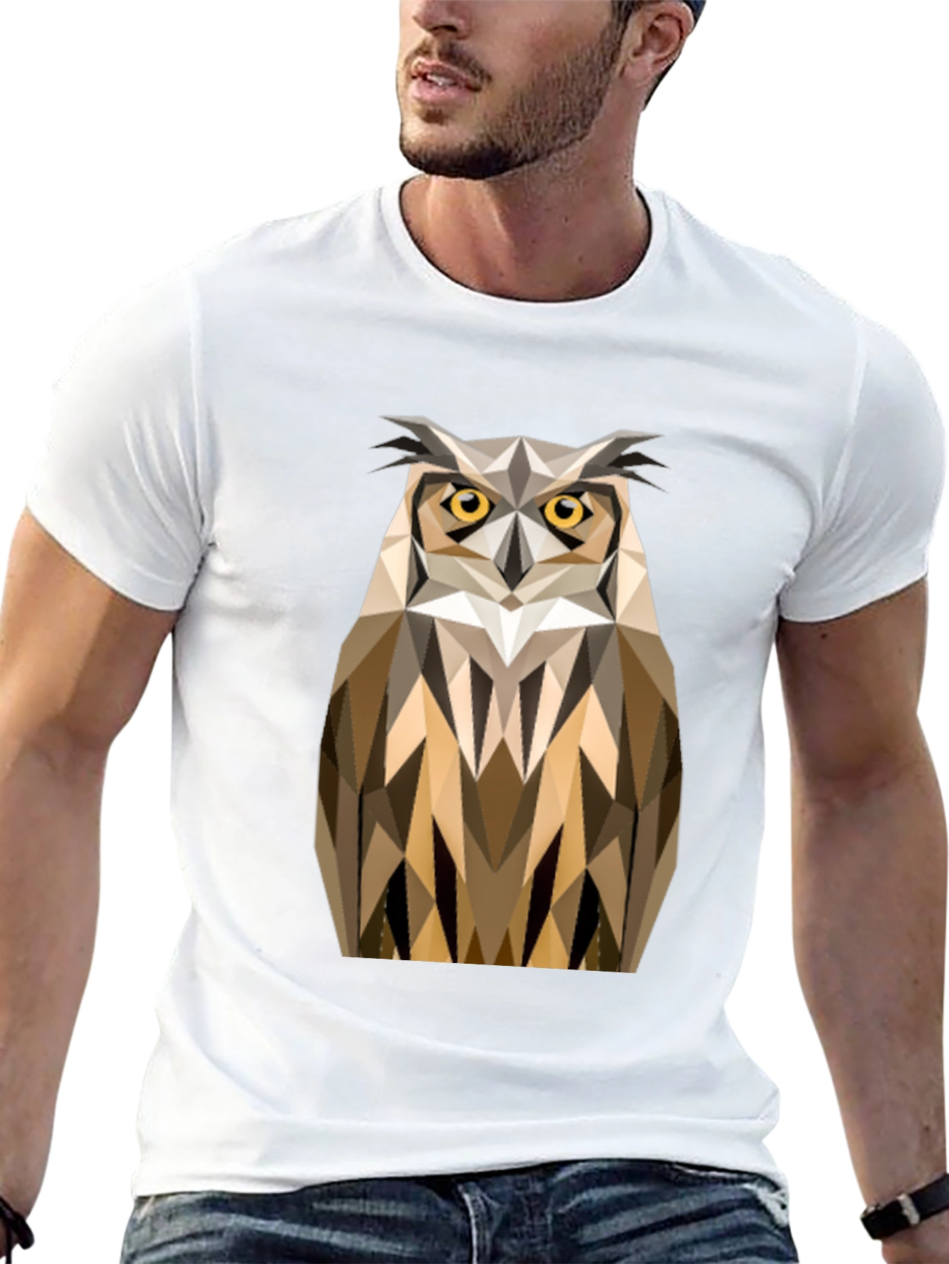 Geometric Owl Print Black T-Shirt