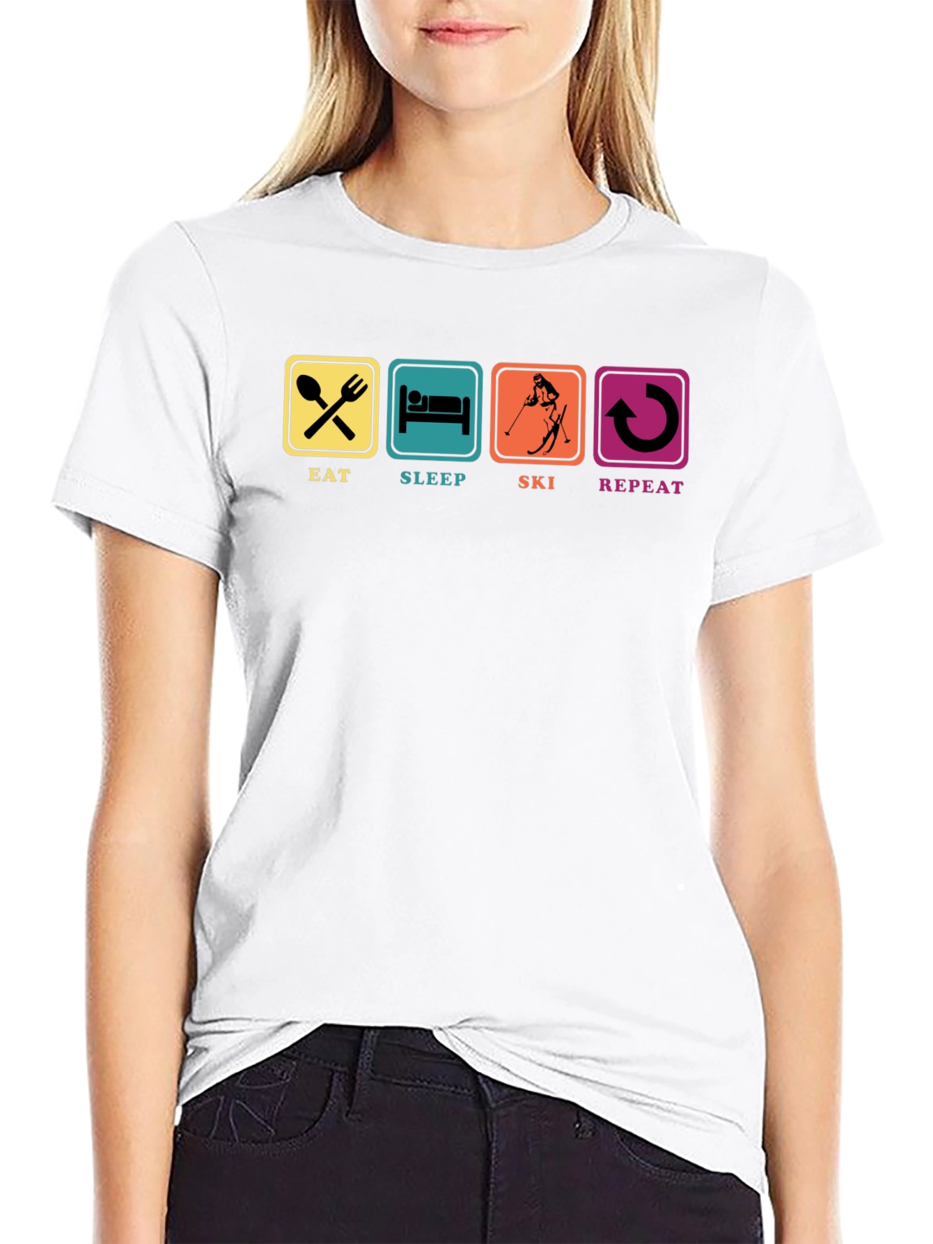 Eat Sleep Ski Repeat T-Shirt Black