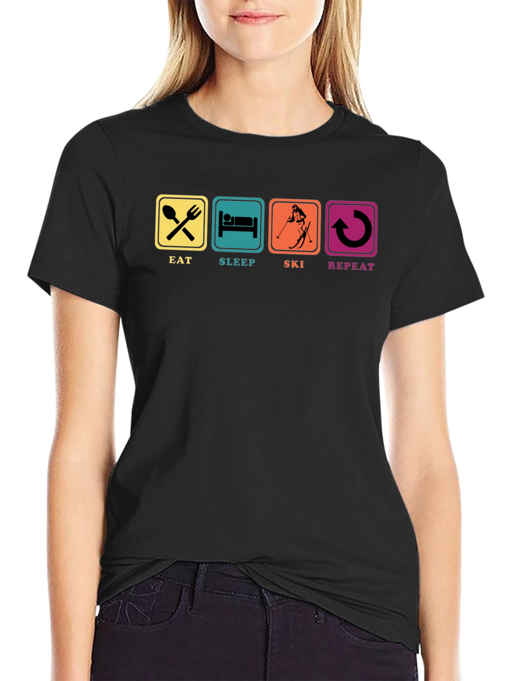 Eat Sleep Ski Repeat T-Shirt Black