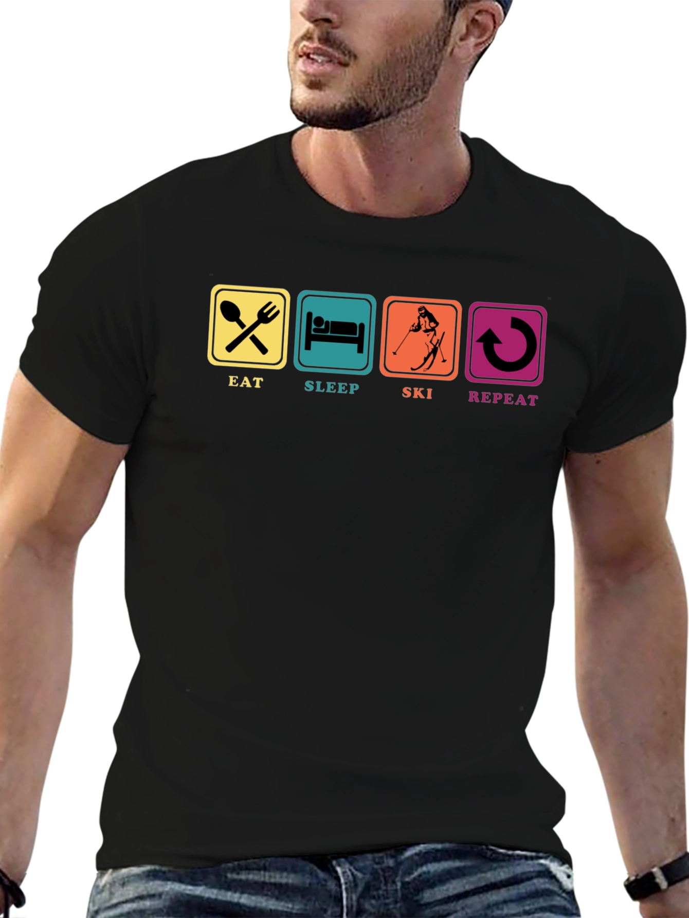 Eat Sleep Ski Repeat T-Shirt Black