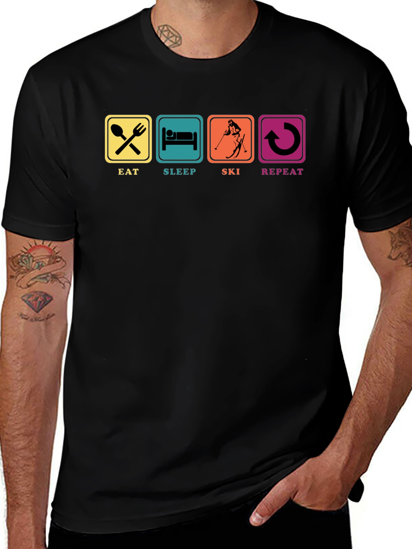 Eat Sleep Ski Repeat T-Shirt Black