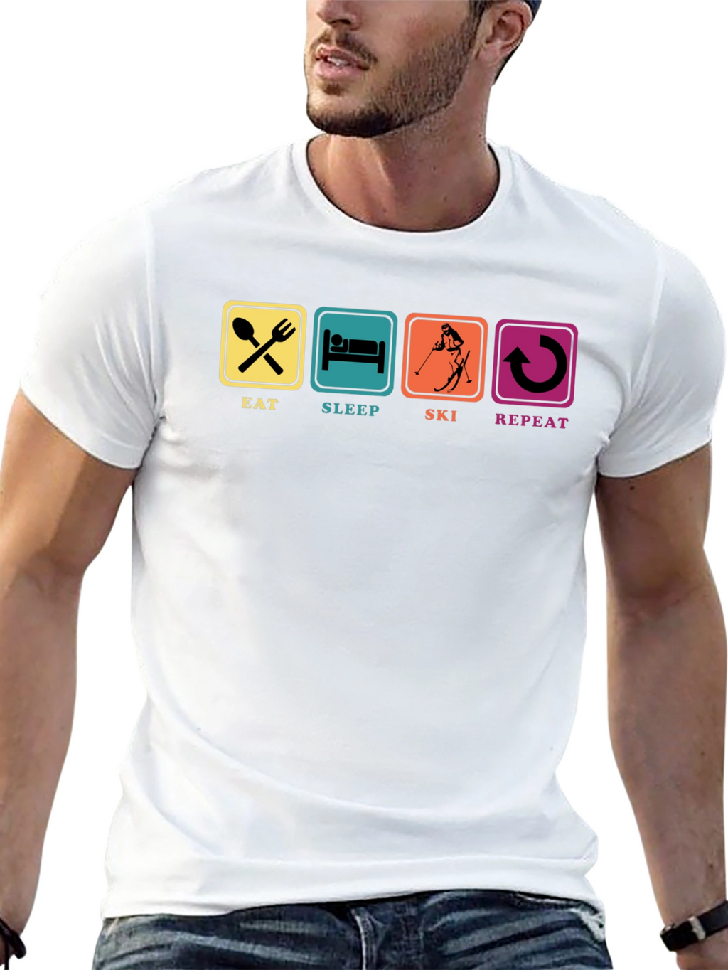 Eat Sleep Ski Repeat T-Shirt Black