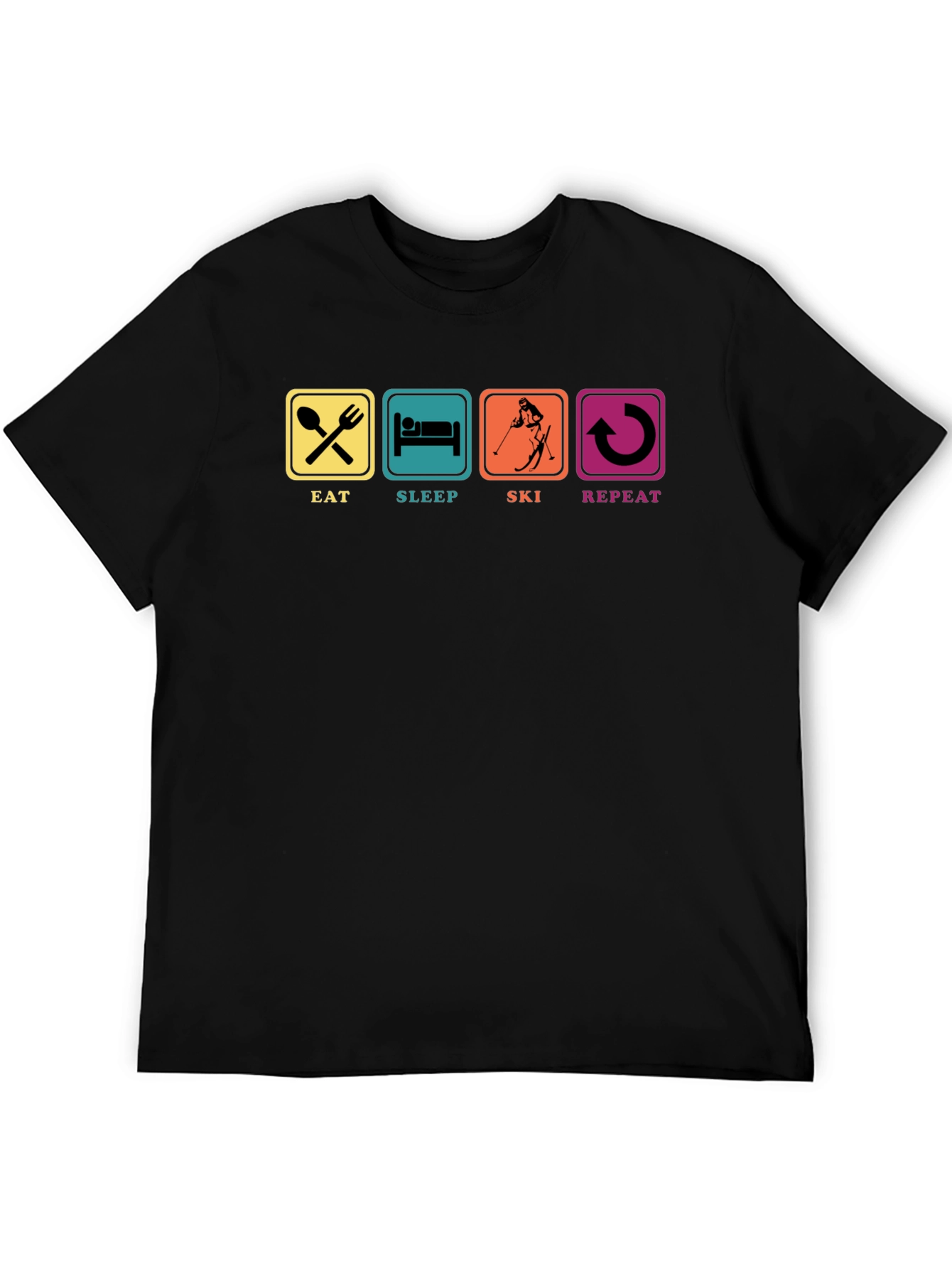 Eat Sleep Ski Repeat T-Shirt Black