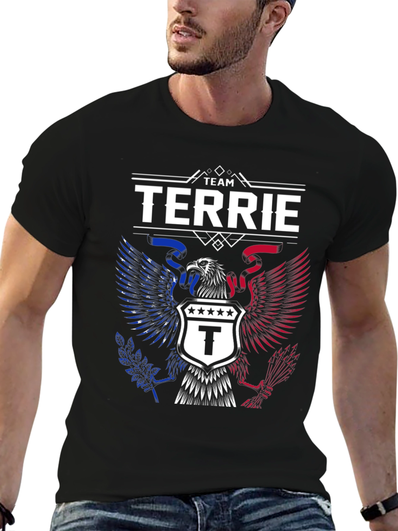Team Terrie Patriotic Eagle Crest Black T-Shirt