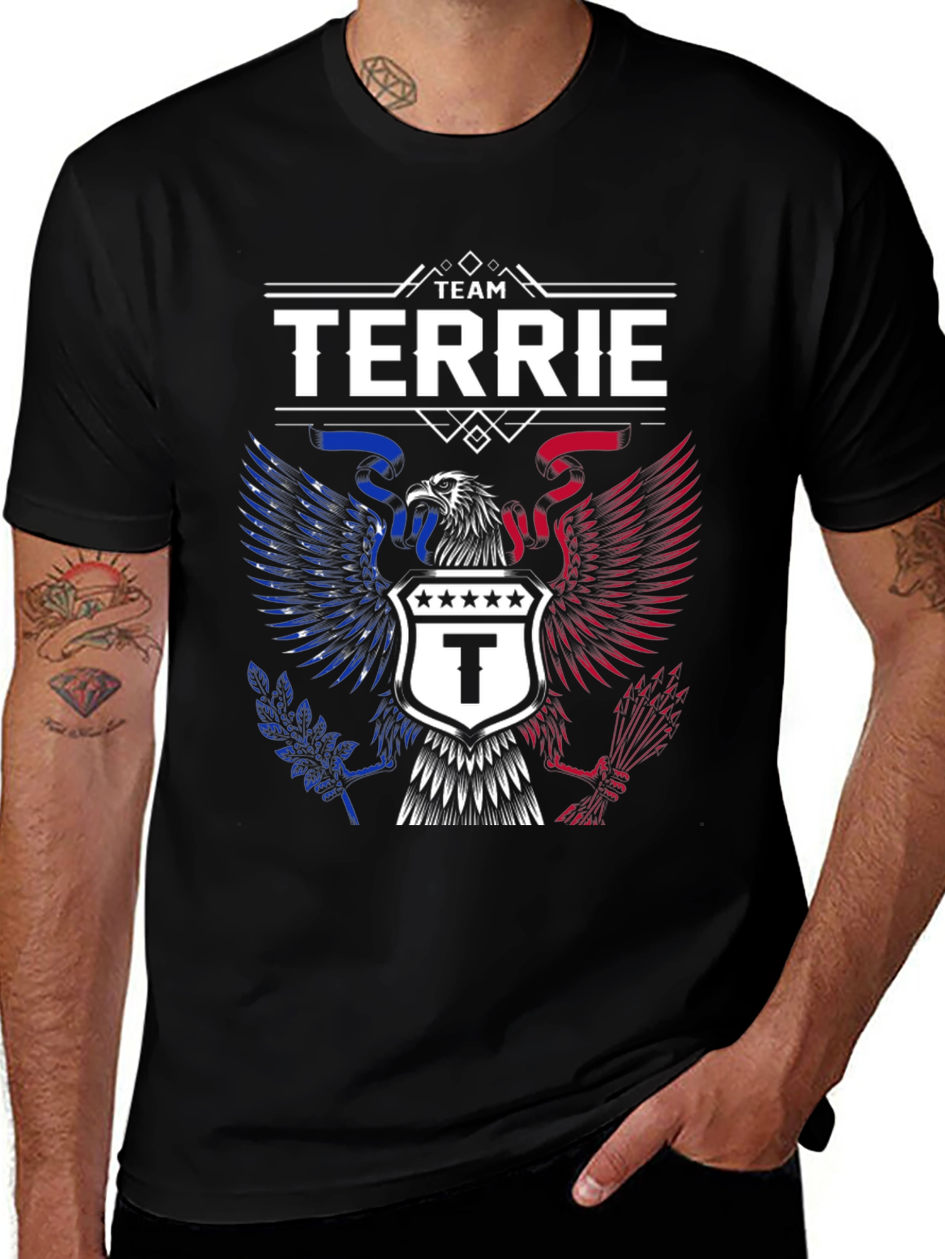 Team Terrie Patriotic Eagle Crest Black T-Shirt