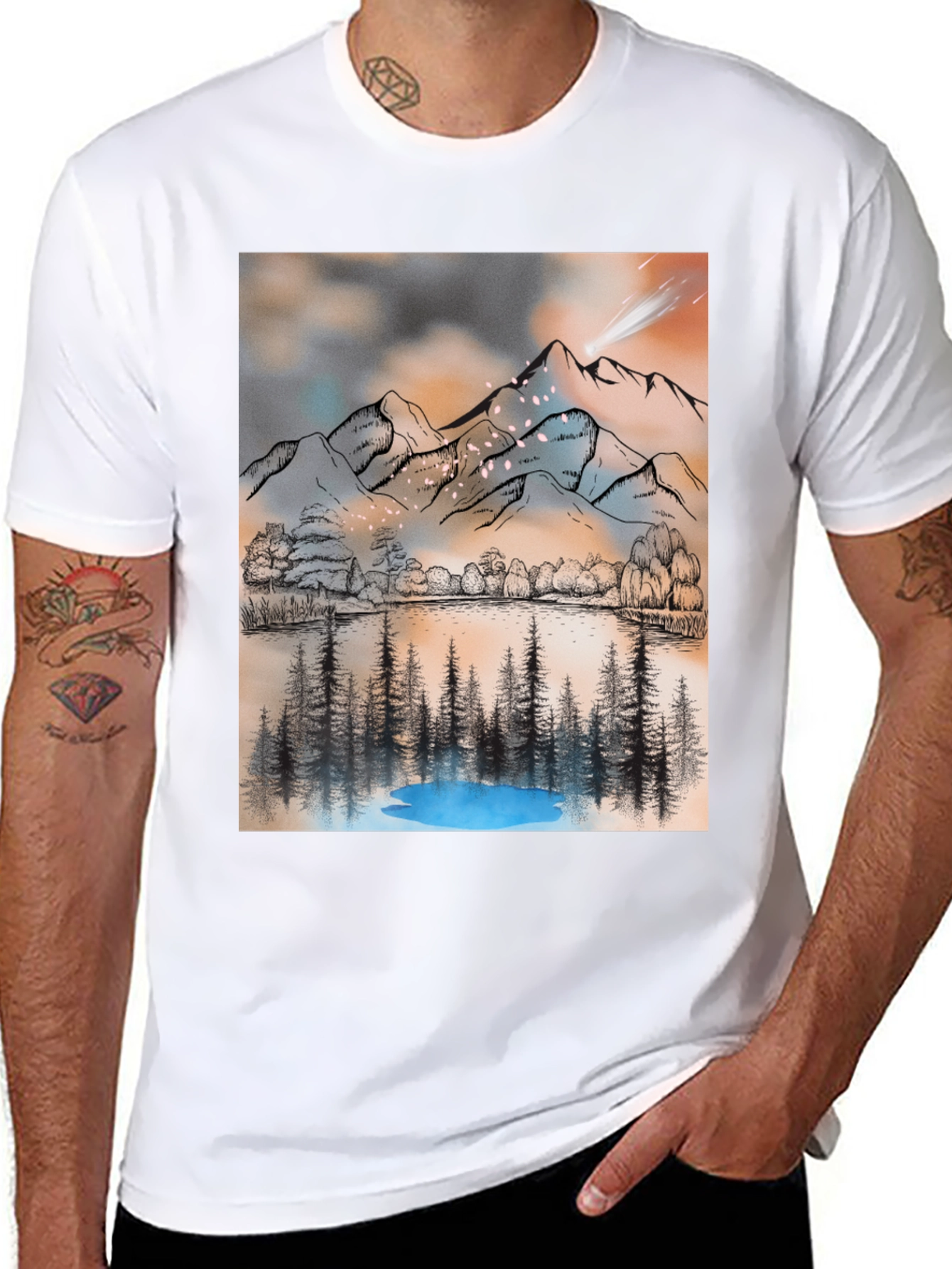 Mountain Lake T-Shirt - Artistic Graphic Tee