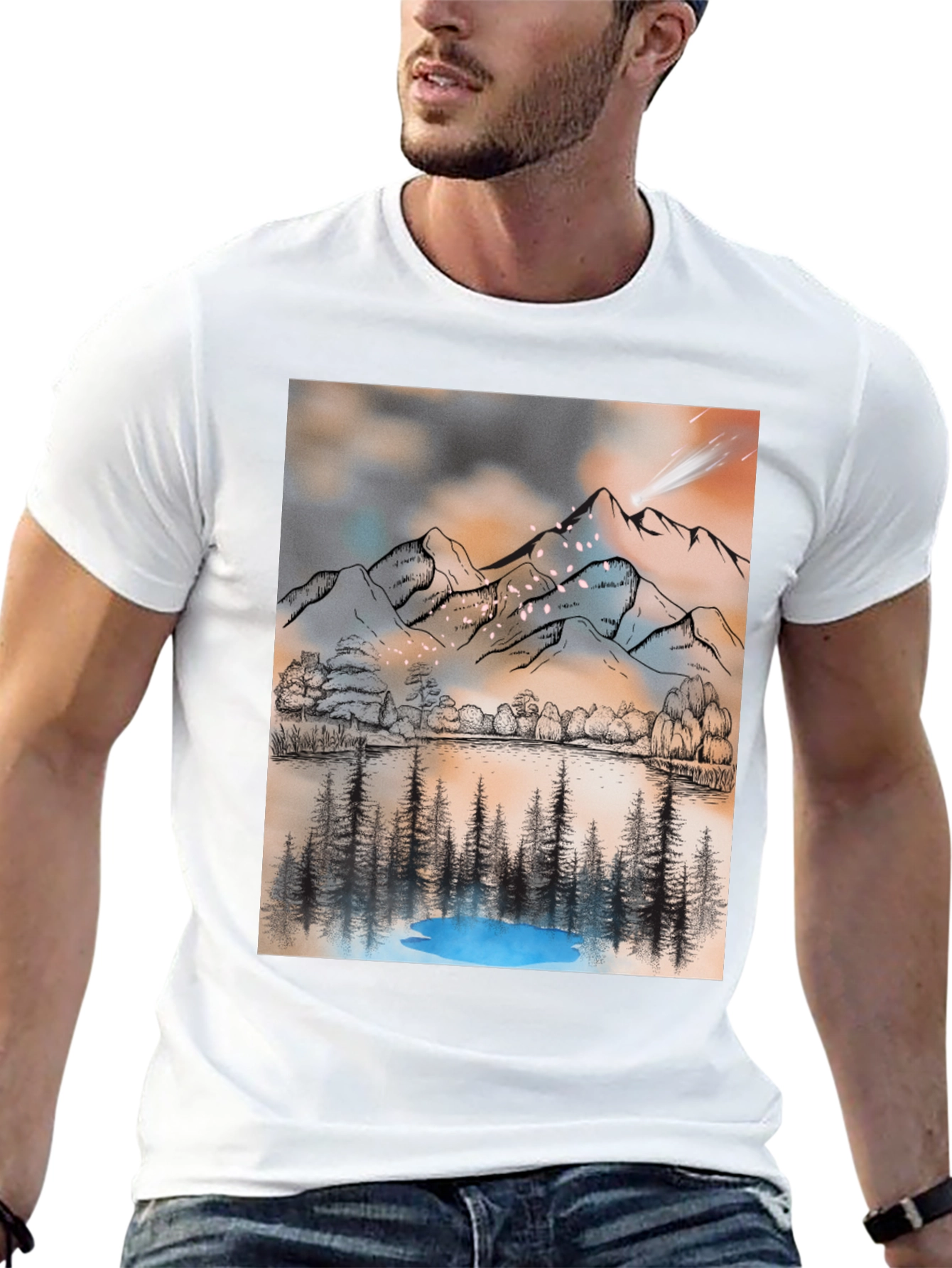 Mountain Lake T-Shirt - Artistic Graphic Tee